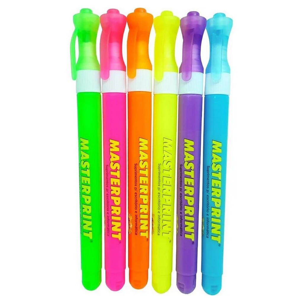 Caneta Marca Texto Neon Slim Blister com 6 Cores - Masterprint - MP-610