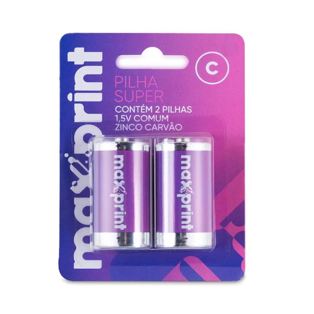 Pilha Comum Média C Maxprint - 756472 - Blister com 2 Unidades