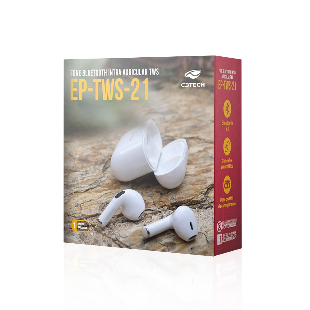 Fone de Ouvido Auricular TWS Bluetooth Branco C3tech EPTWS21WH