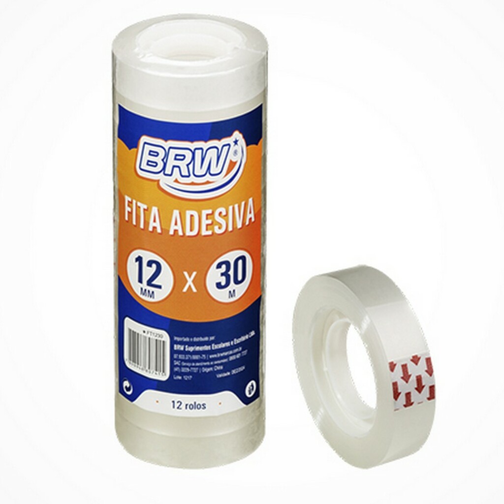Fita Adesiva Transparente 12mm x 30 Metros Pacote com 12 Unidades - BRW - FTT1230
