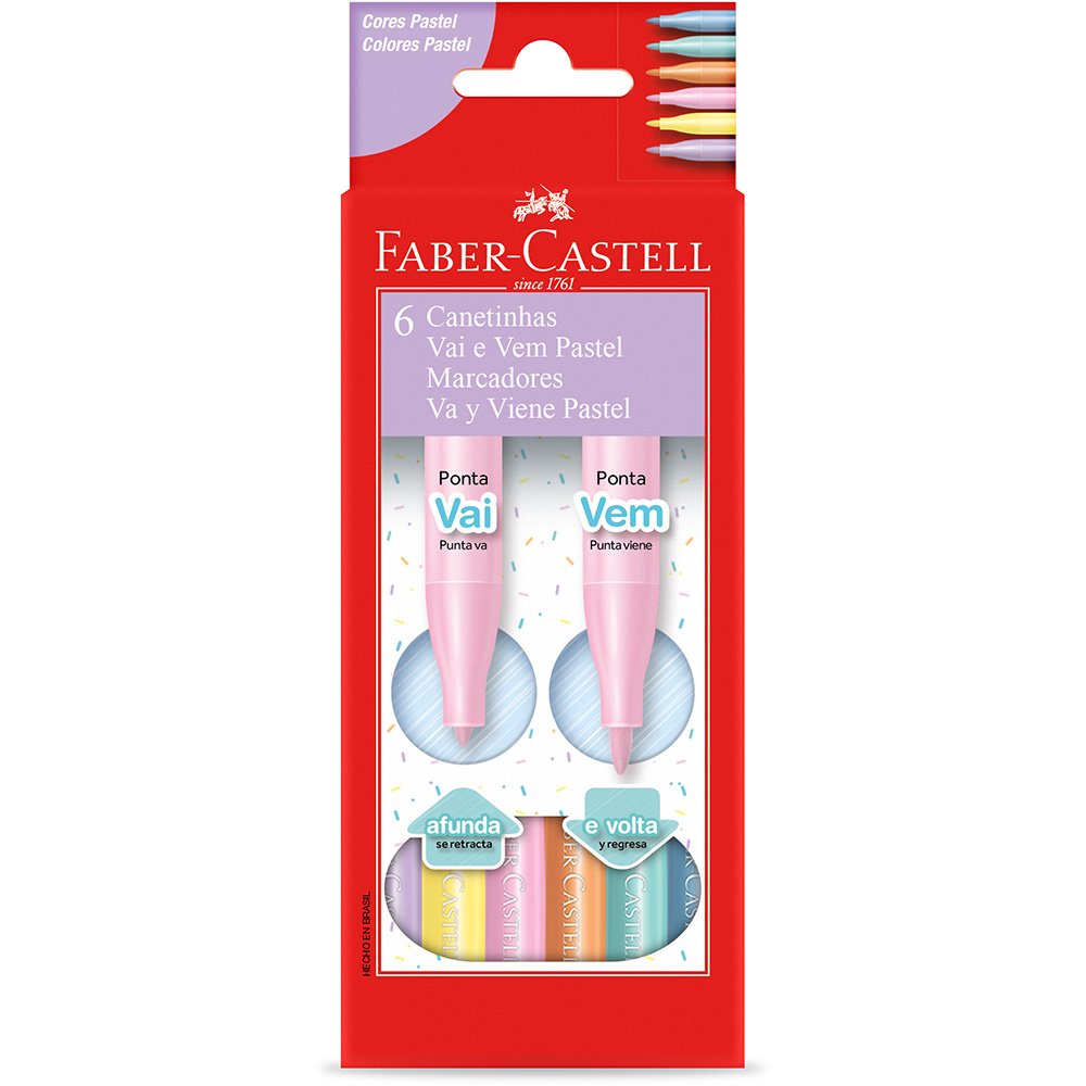 Caneta Hidrocor Faber Castell 06X1 Vai e Vem Tons Pastel