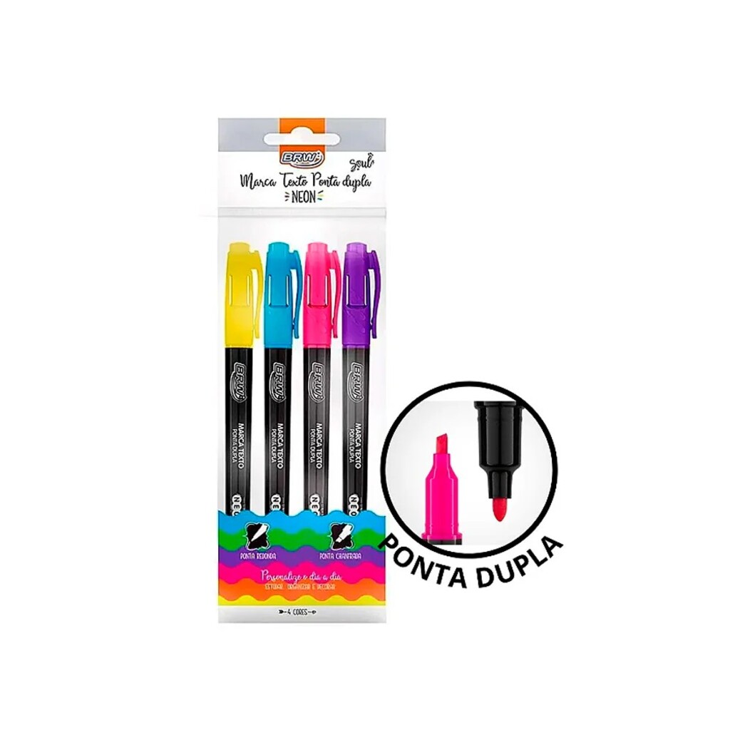 Caneta Marca Texto Ponta Dupla Blister com 4 Cores - BRW - CA2021