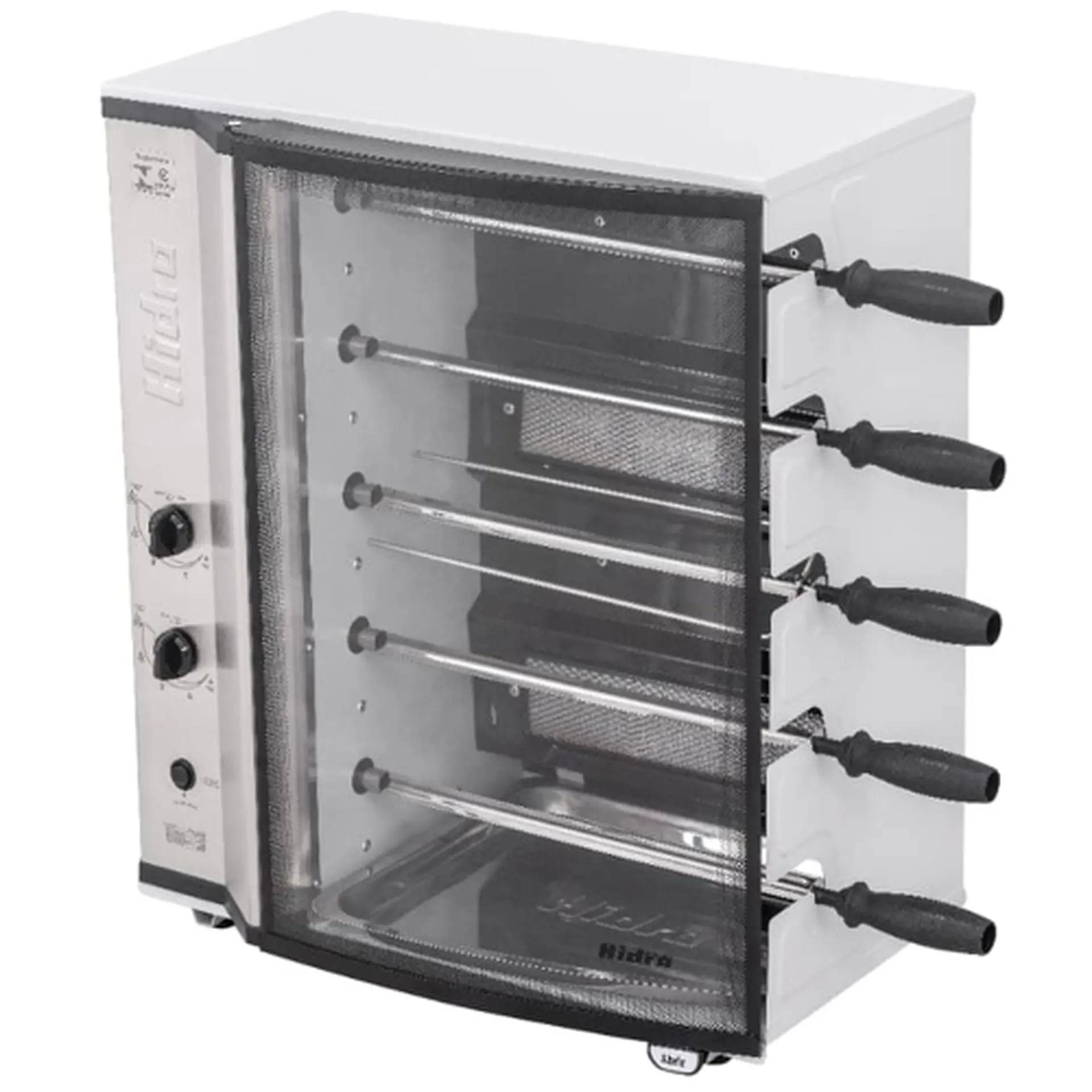 Churrasqueira à Gás Hidro 5 Espetos em Aço Carbono Rotativo - Branco - Bivolt
