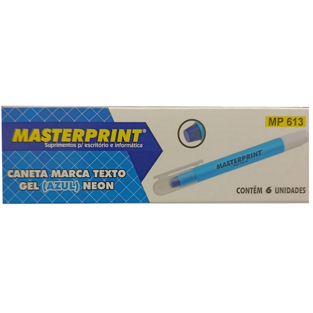 Caneta Marca Texto Gel Azul Caixa 6 Unidades Masterprint MP613