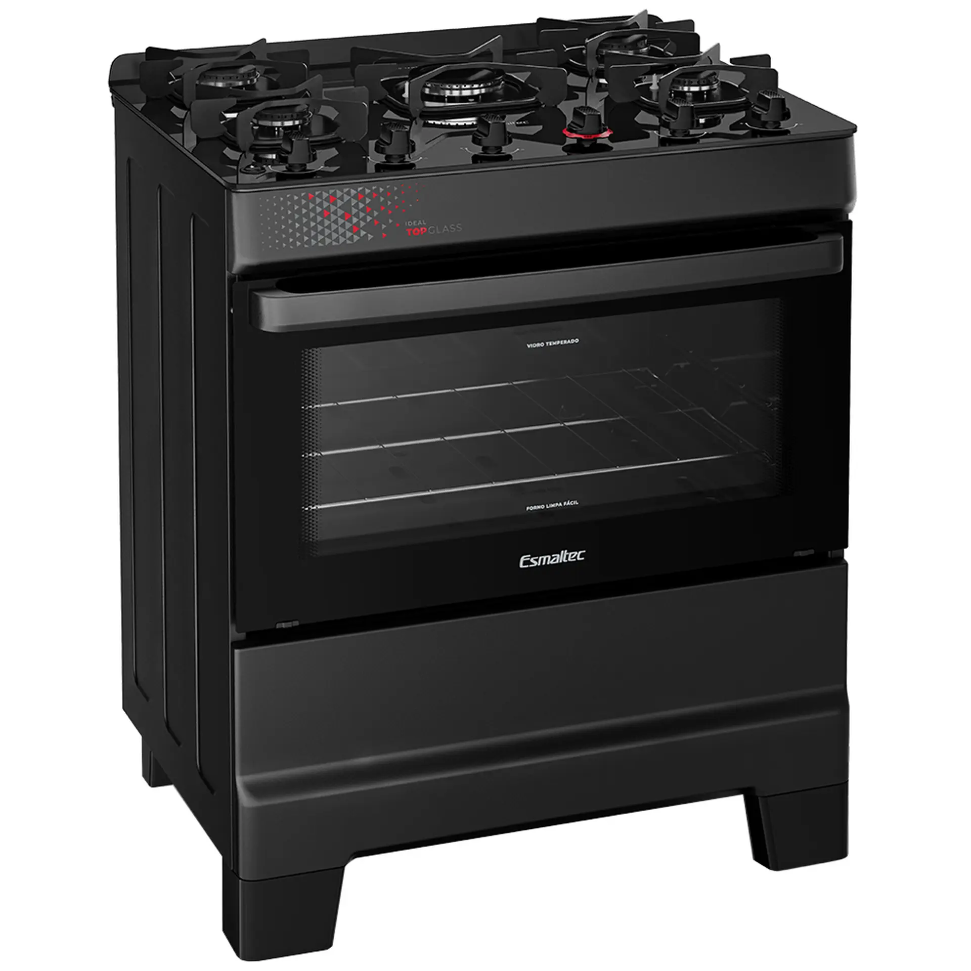 Fogão Esmaltec Ideal Top 5 Bocas Automático Mesa de Vidro - Preto - Bivolt