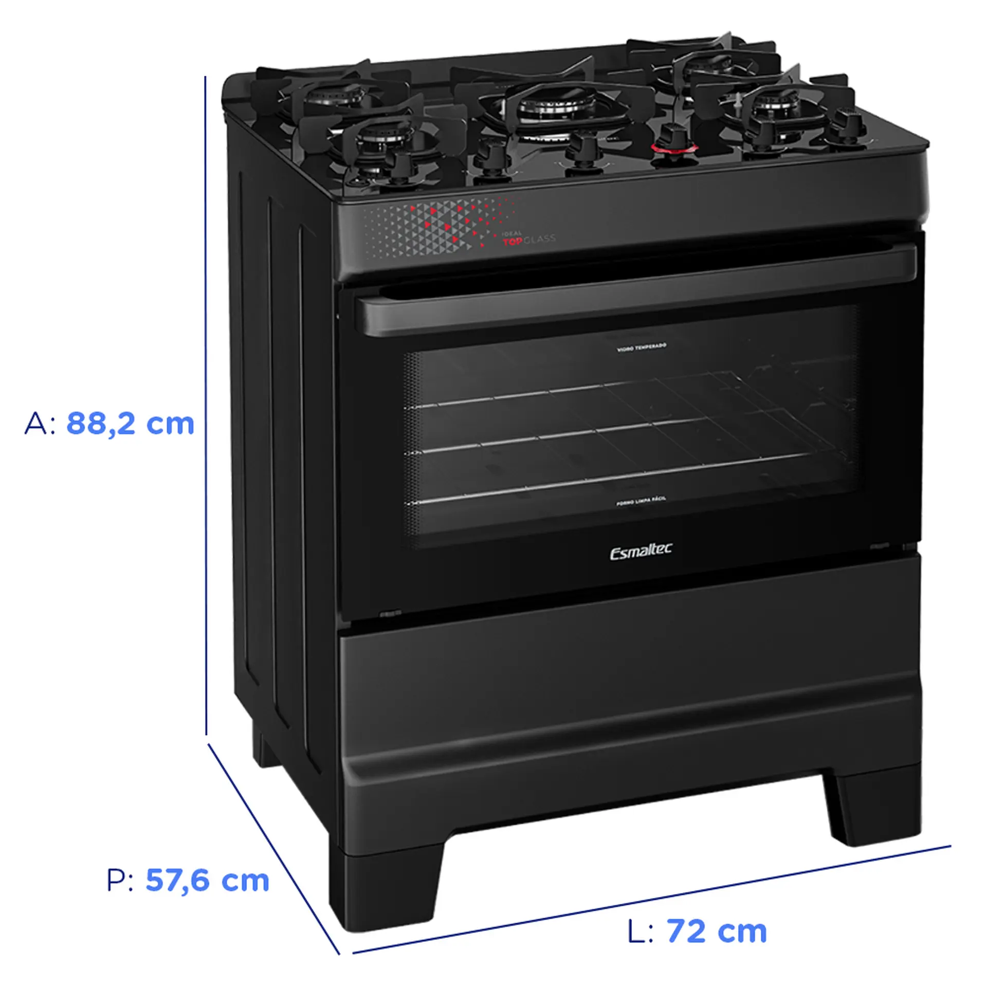 Fogão Esmaltec Ideal Top 5 Bocas Automático Mesa de Vidro - Preto - Bivolt