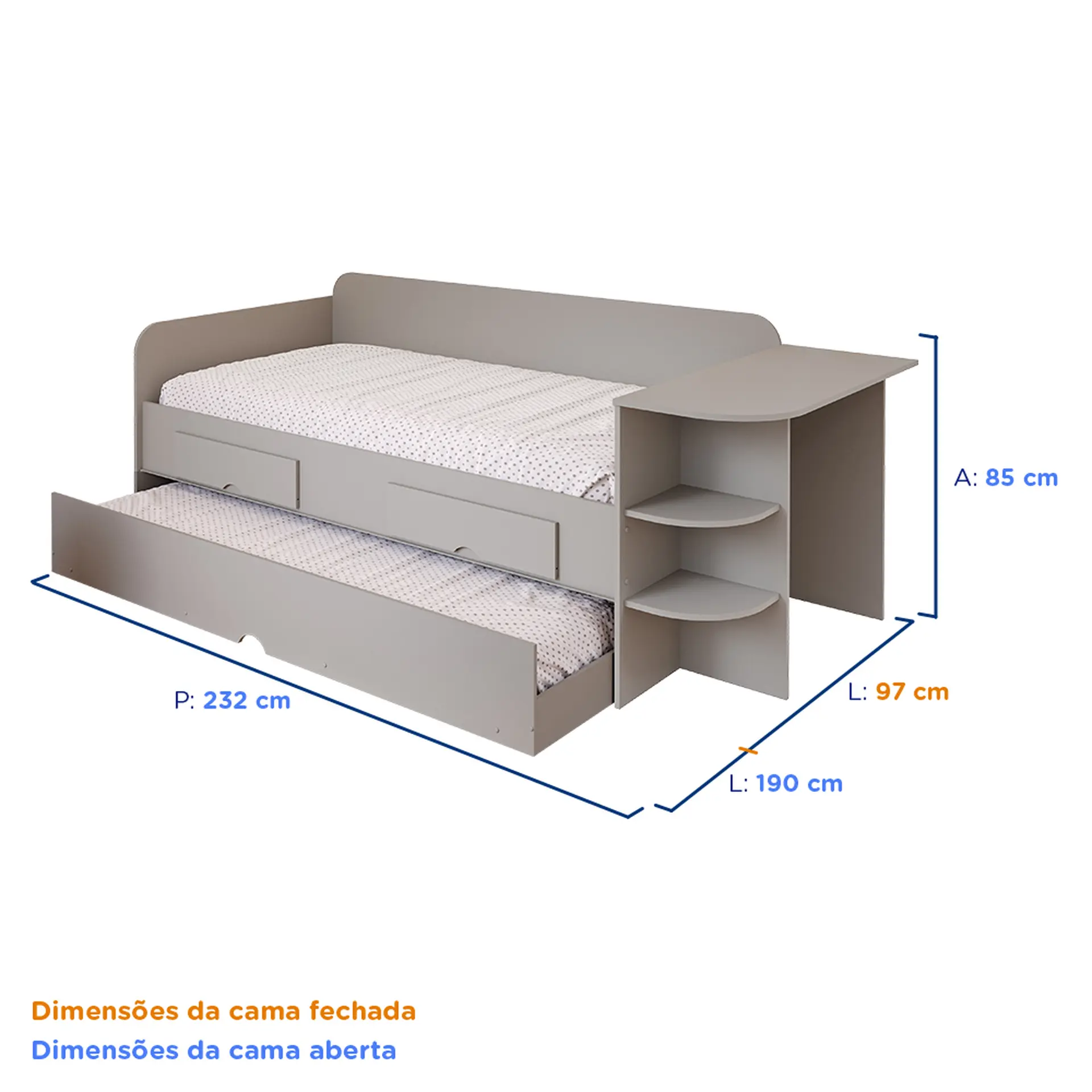 Sofá Cama Cimol Bibox Helena MDF com Escrivaninha - Fendi
