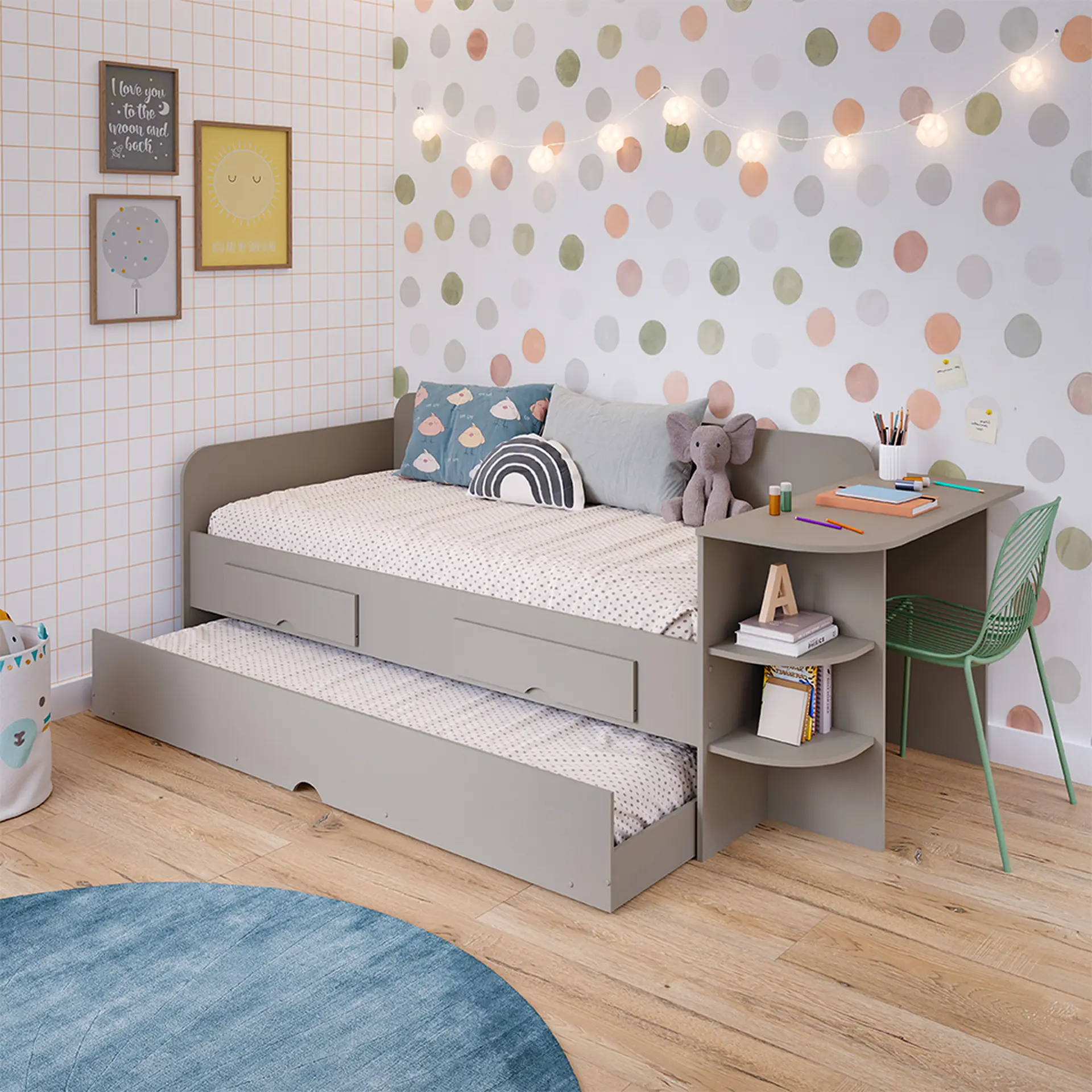 Sofá Cama Cimol Bibox Helena MDF com Escrivaninha - Fendi