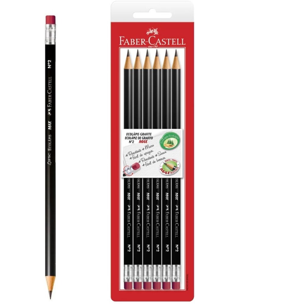 Lápis Preto HB Nº 2 Redondo com Borracha Max Faber Castell - Blister com 6 Unidades - SM/1205B