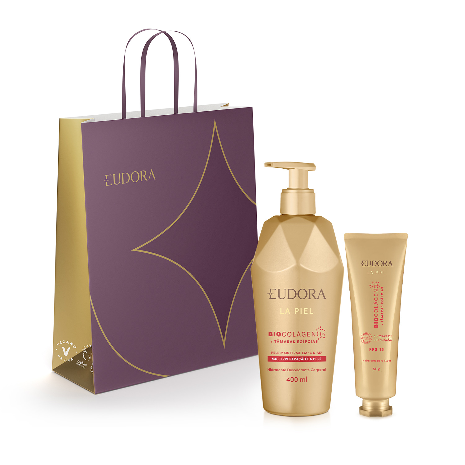 Combo La Piel Tâmaras Egípcias: Hidratante Corporal 400ml + Creme para Mãos 50g + Sacola M
