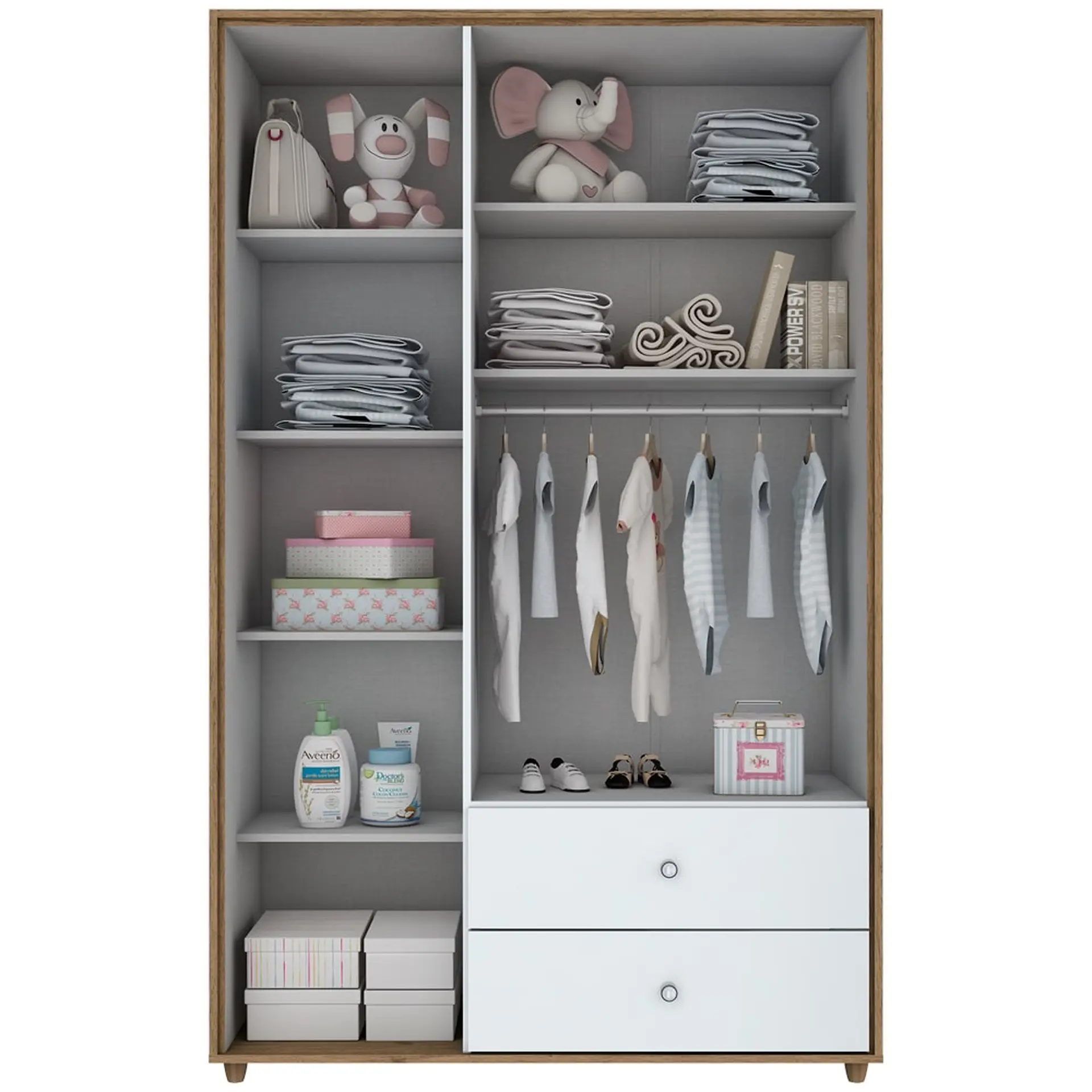 Quarto de Bebê Completo Berço Cômoda + Guarda-Roupa Pão de Mel Henn - Rustico/Branco