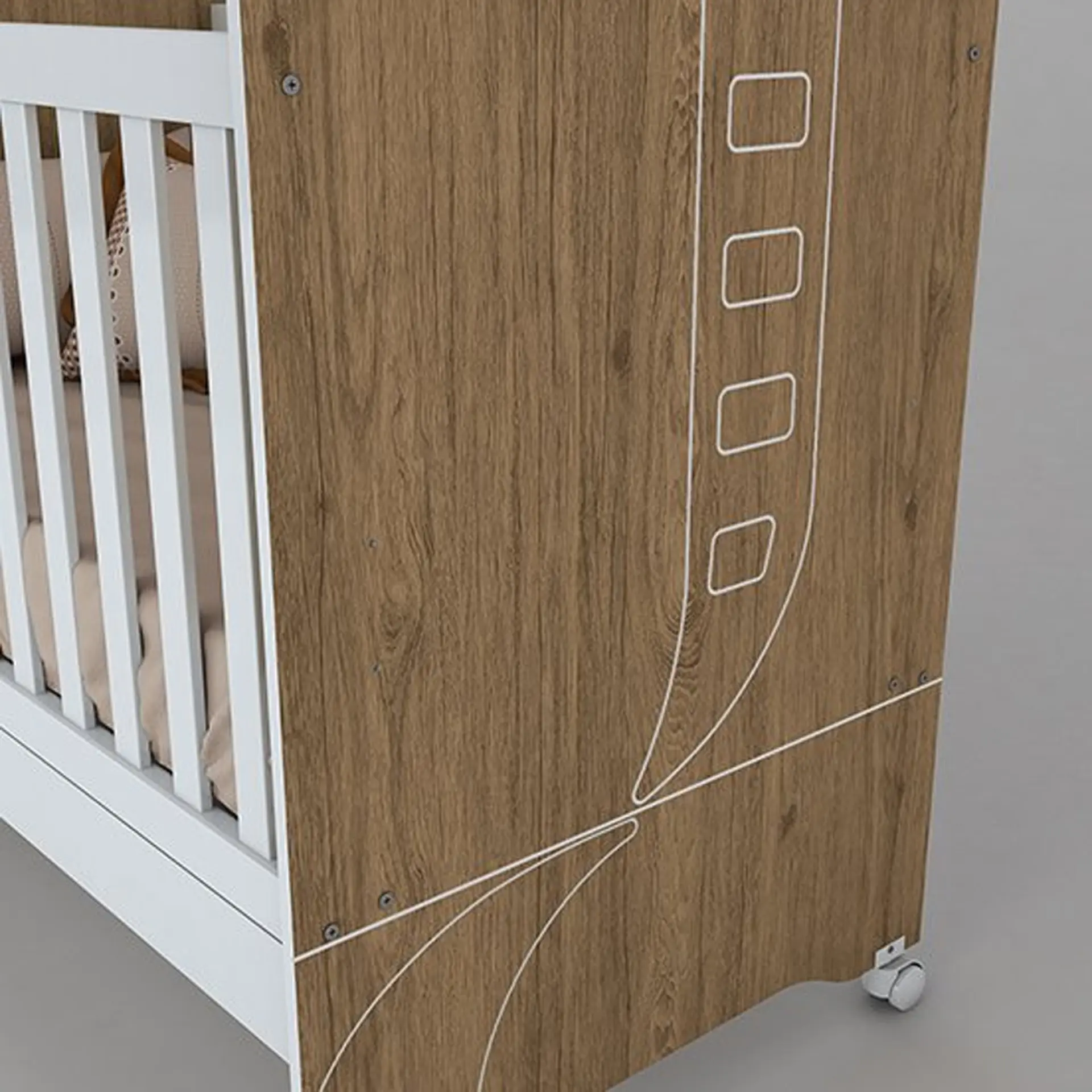 Quarto de Bebê Completo Berço Cômoda + Guarda-Roupa Pão de Mel Henn - Rustico/Branco