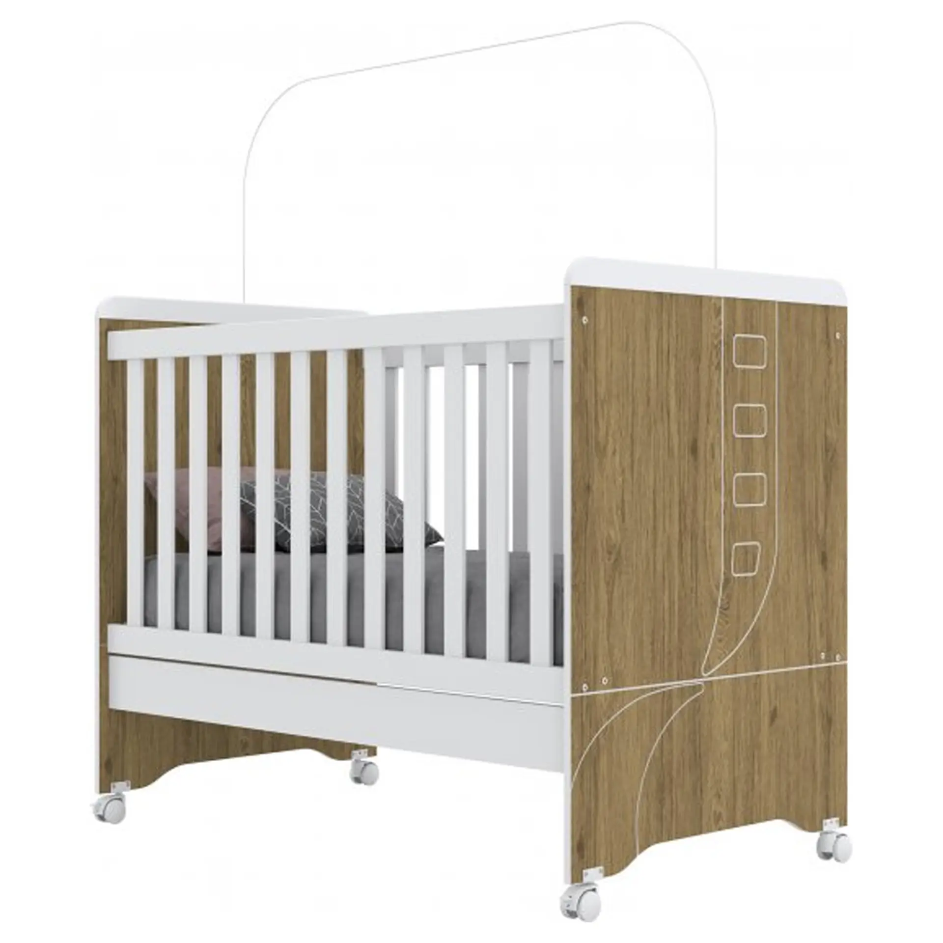 Quarto de Bebê Completo Berço Cômoda + Guarda-Roupa Pão de Mel Henn - Rustico/Branco