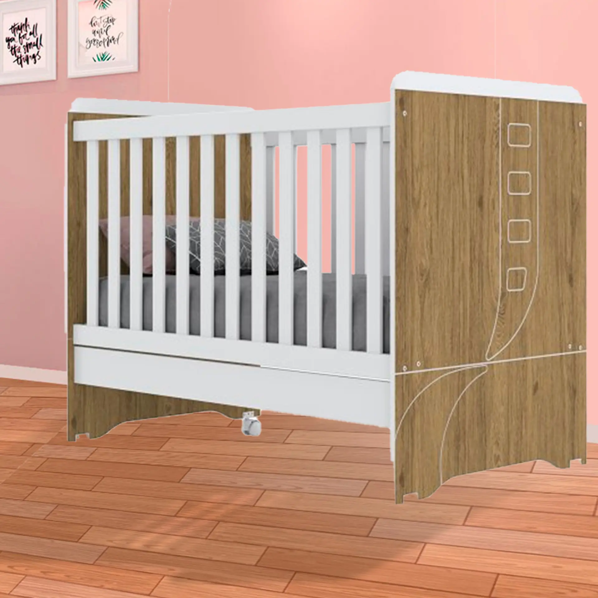 Quarto de Bebê Completo Berço Cômoda + Guarda-Roupa Pão de Mel Henn - Rustico/Branco