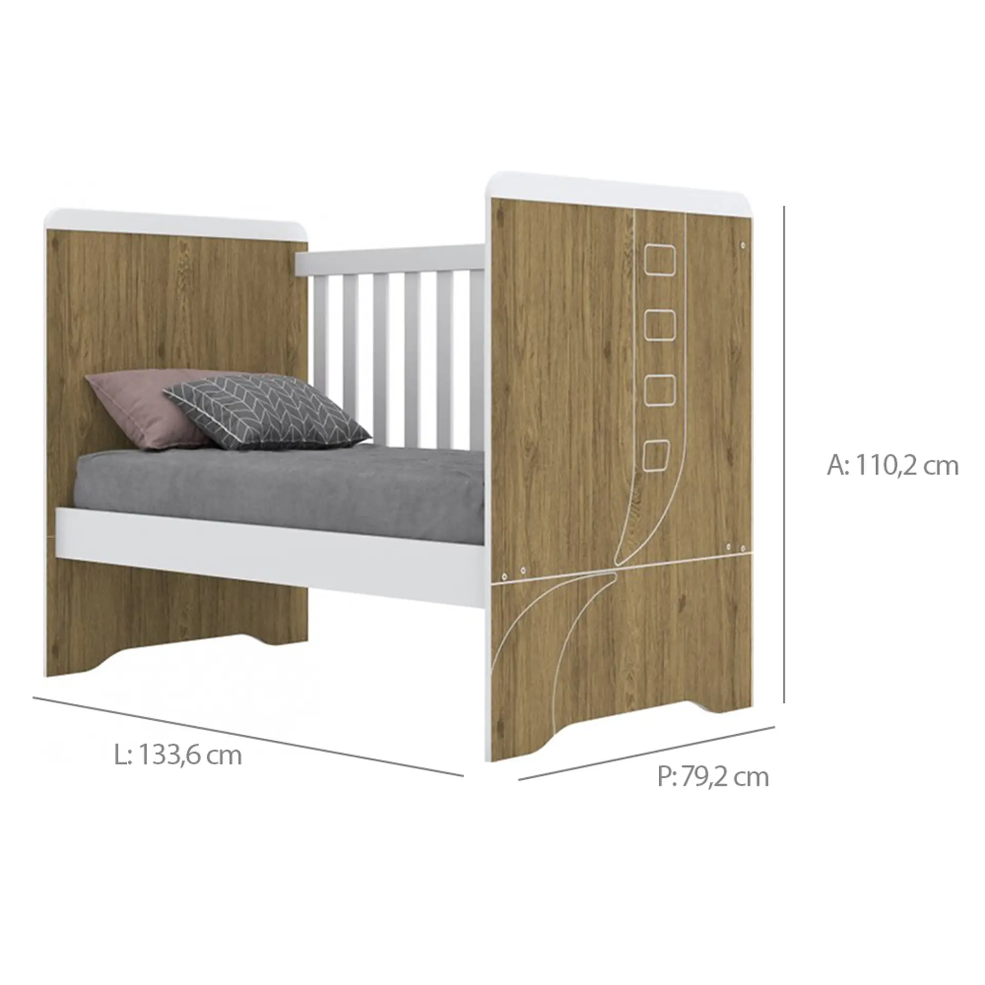 Quarto de Bebê Completo Berço Cômoda + Guarda-Roupa Pão de Mel Henn - Rustico/Branco