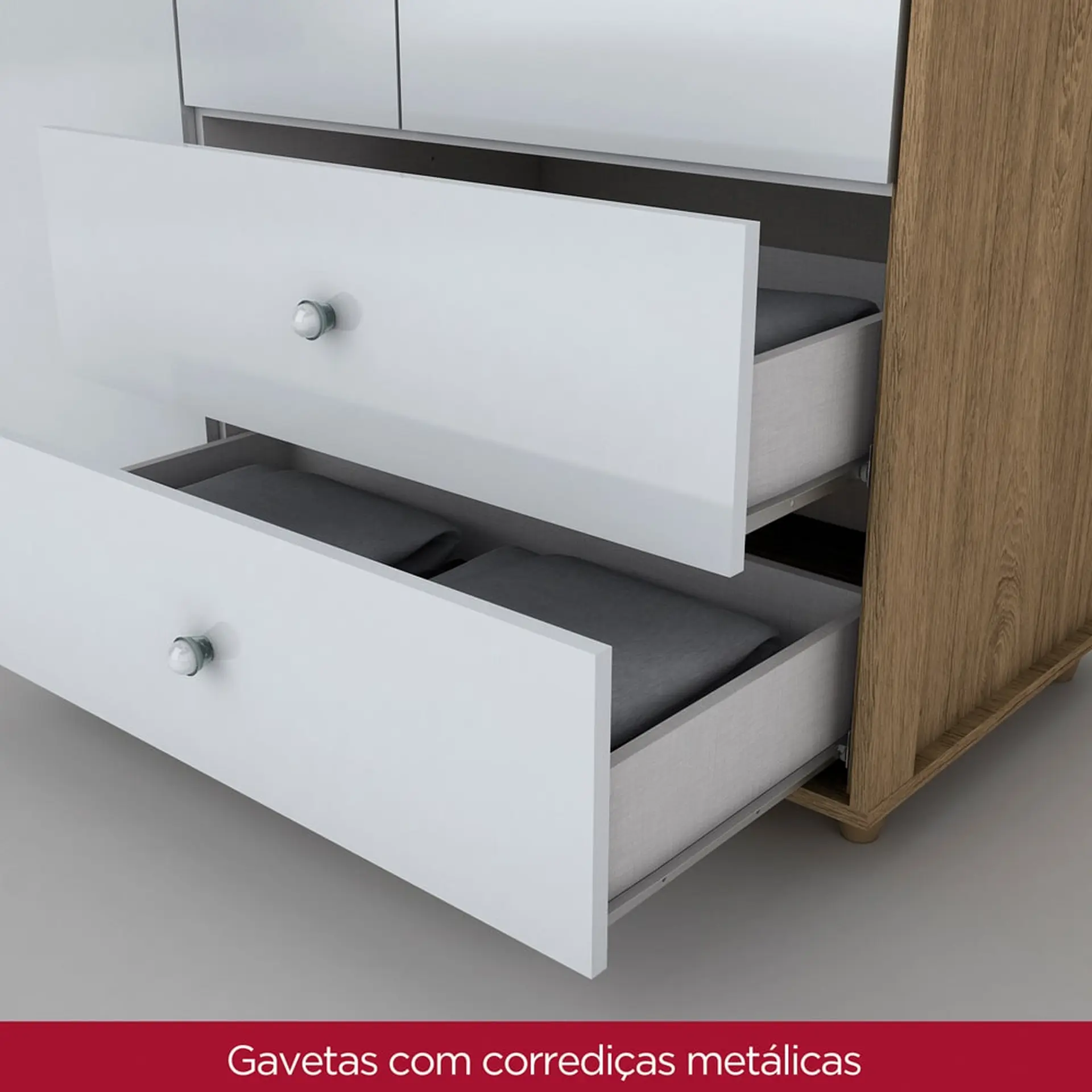 Quarto de Bebê Completo Berço Cômoda + Guarda-Roupa Pão de Mel Henn - Rustico/Branco
