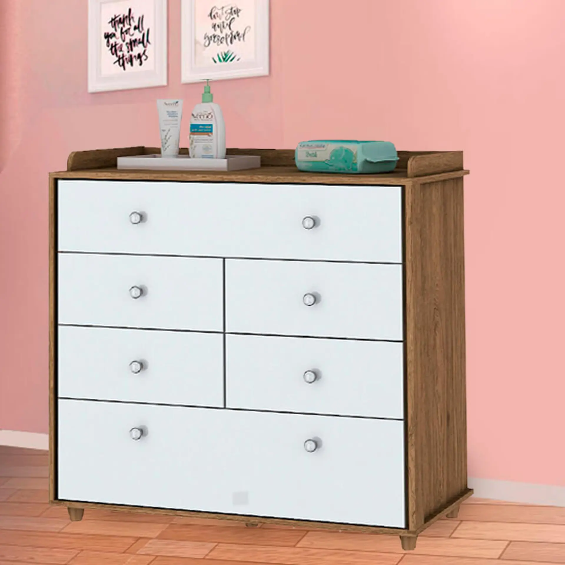 Quarto de Bebê Completo Berço Cômoda + Guarda-Roupa Pão de Mel Henn - Rustico/Branco