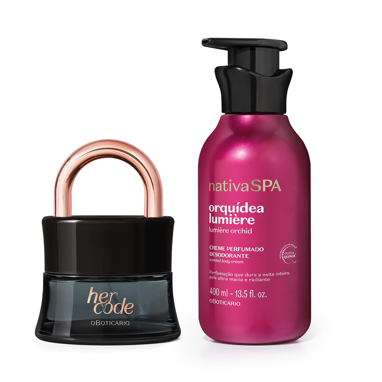 Combo Her Code 50ml + Creme Perfumado Nativa Spa Orquídea Lumiére 400ml