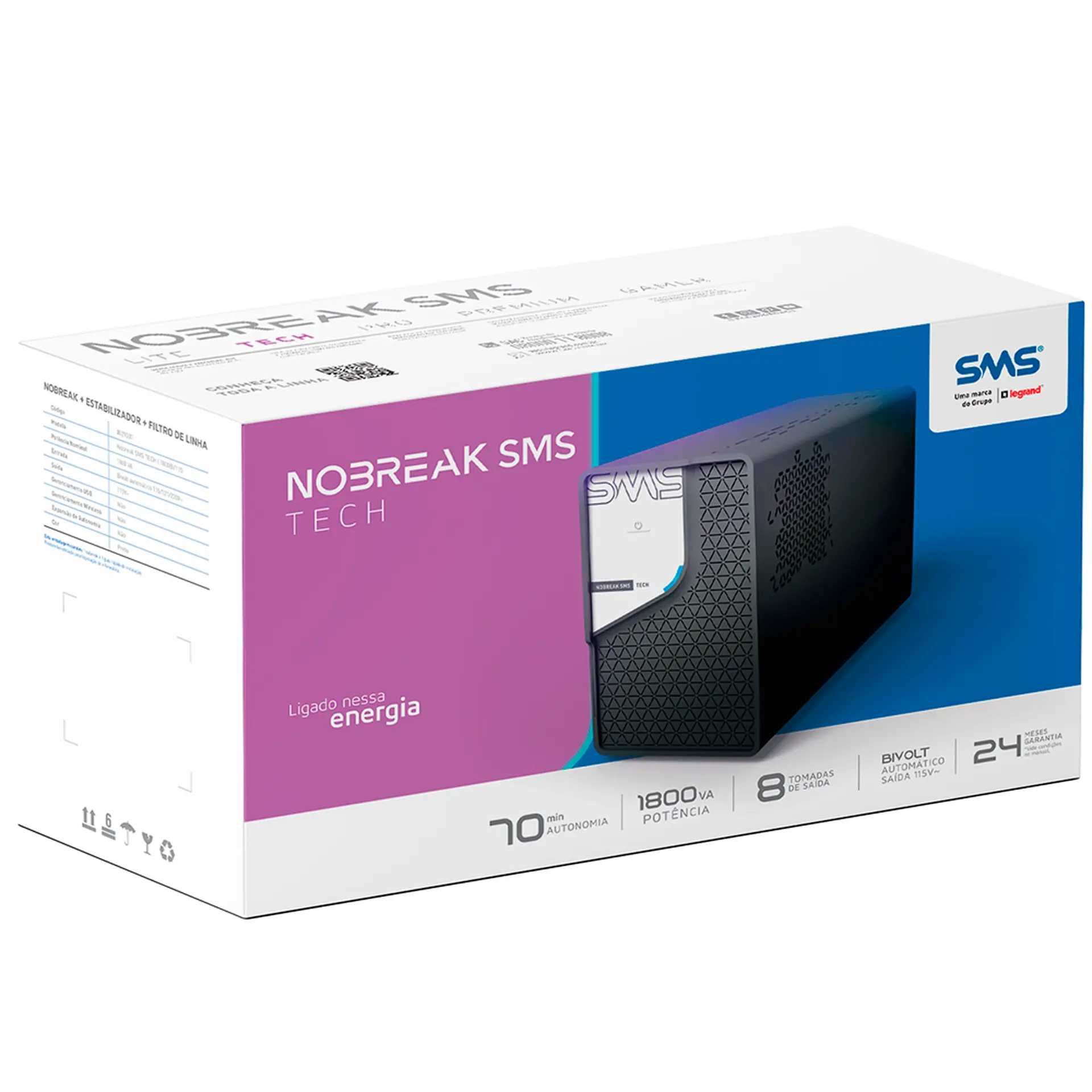 Nobreak SMS TECH 1800BI Automático 8 Tomadas 29307 - Preto - Bivolt