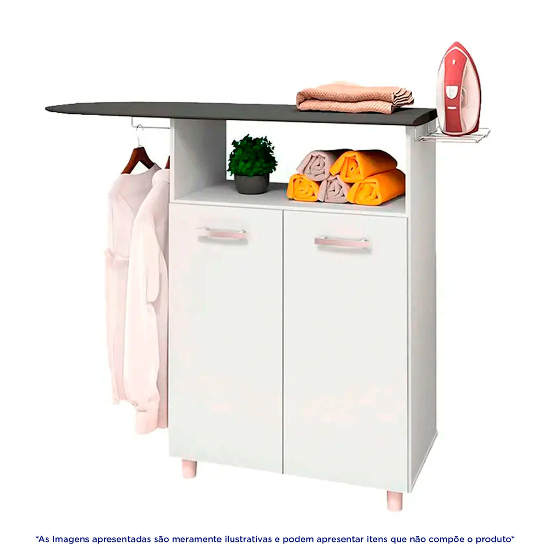 Tábua de Passar Roupa 2 Portas 1 Nicho com Suporte Melissa Nicioli - Branco