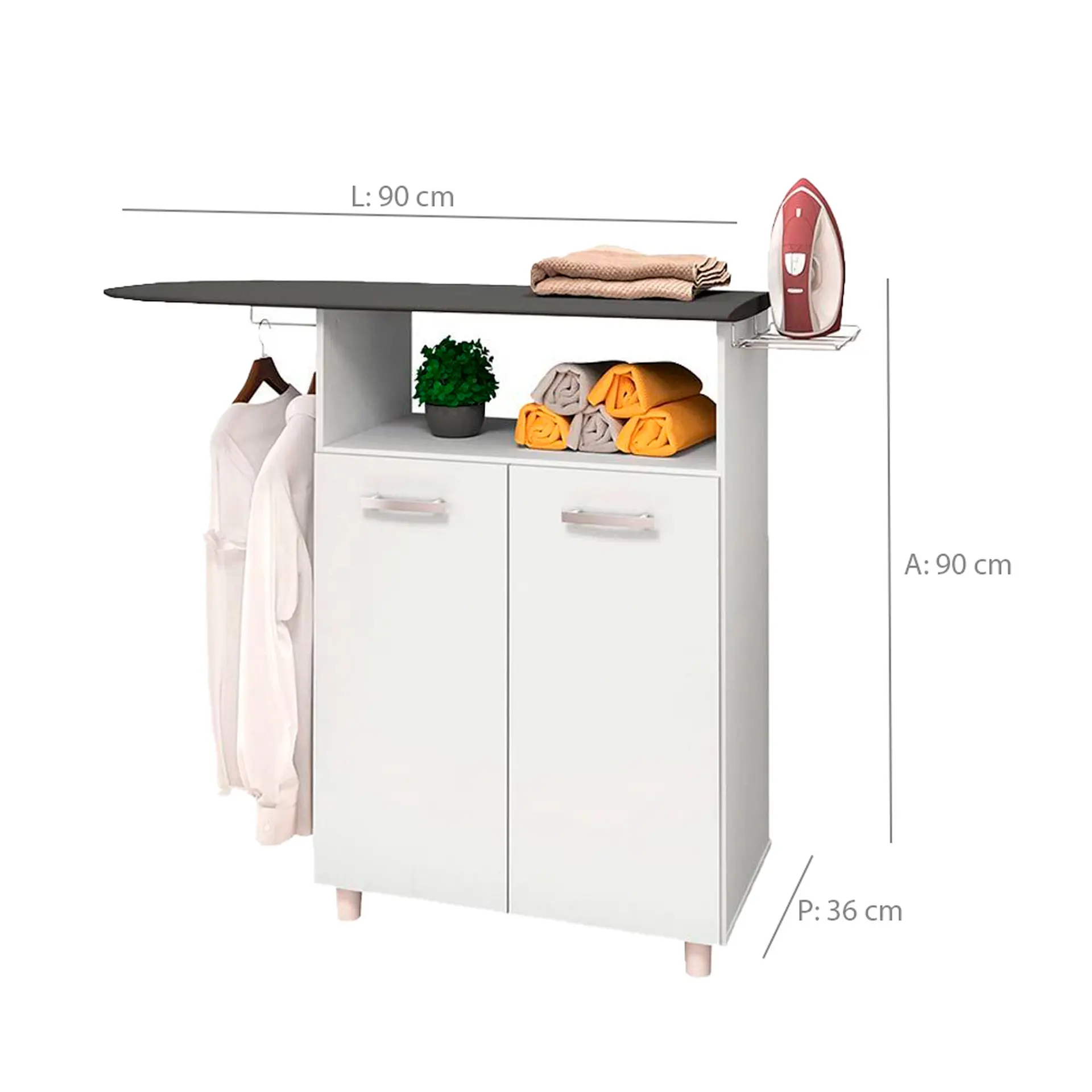 Tábua de Passar Roupa 2 Portas 1 Nicho com Suporte Melissa Nicioli - Branco