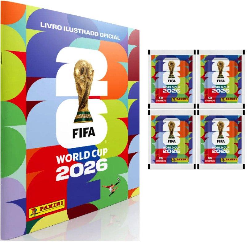 Kit Álbum Capa Brochura + 4 Pacotes de Figurinhas Copa Do Mundo Fifa 2026