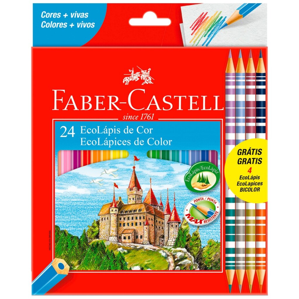 Lápis de Cor 20 Cores Sextavado + 4 Lápis Bicolor - Faber Castell - 120124/4B