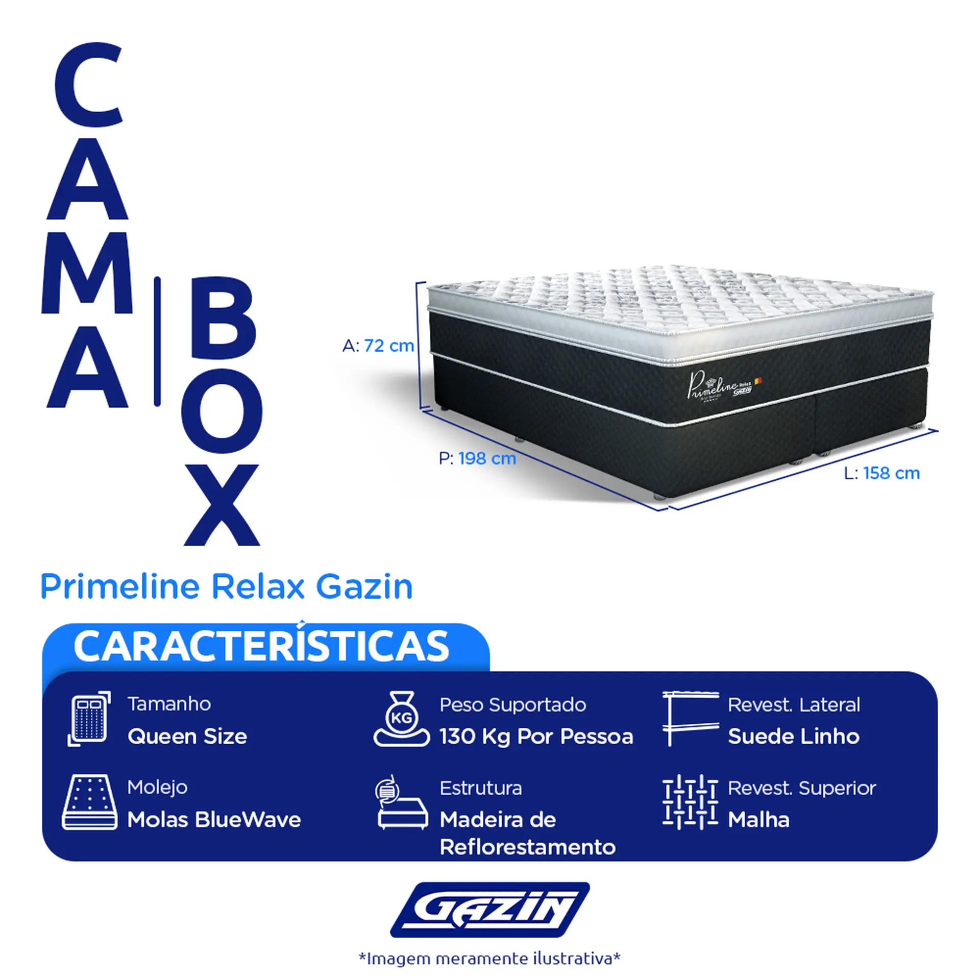 Colchão Cama Box Gazin Molas BlueWave Queen Size Primeline Relax 158x198