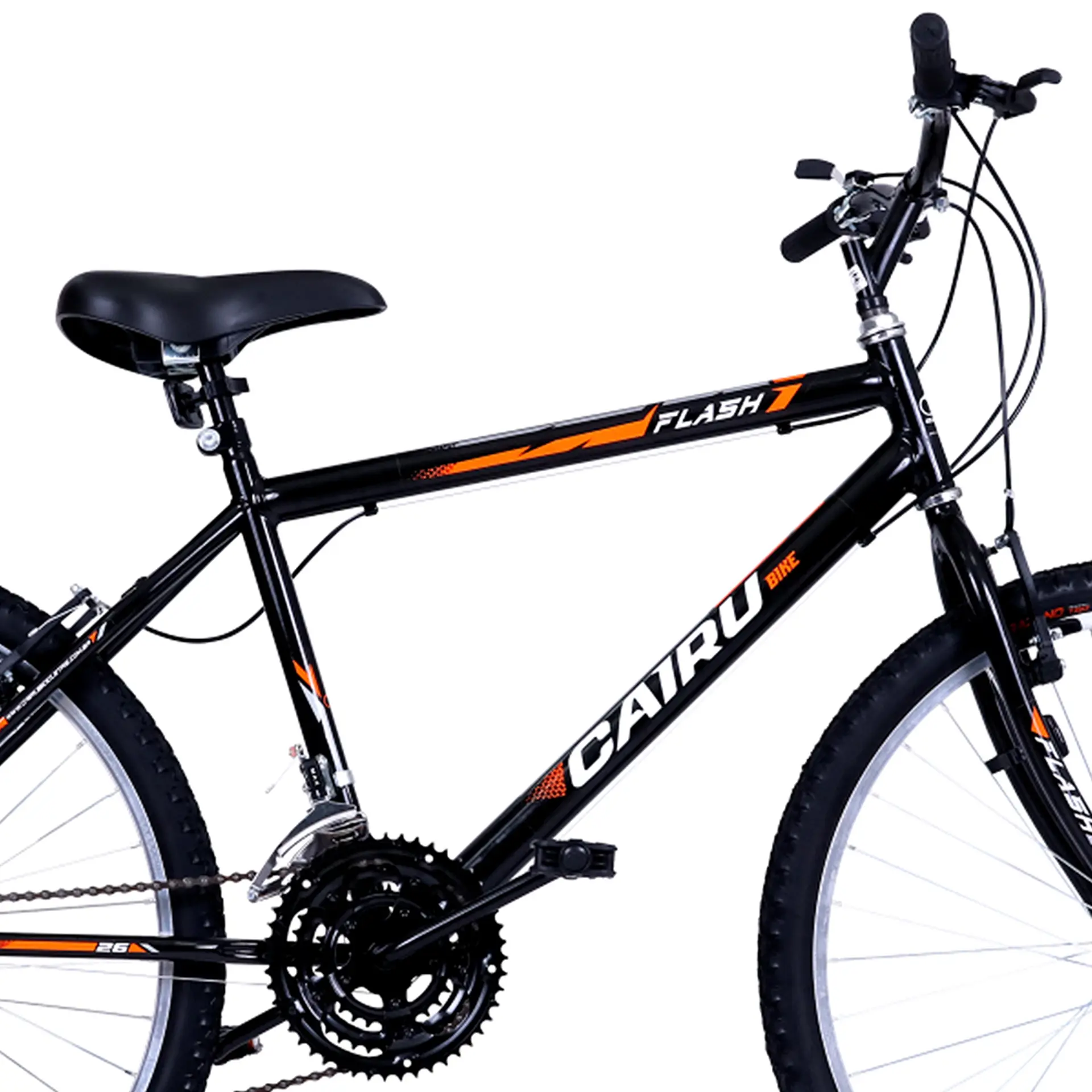 Bicicleta Aro 26 Cairu Flash 21 Marchas Freio V-Brake em Aço Carbono - Preto/Laranja