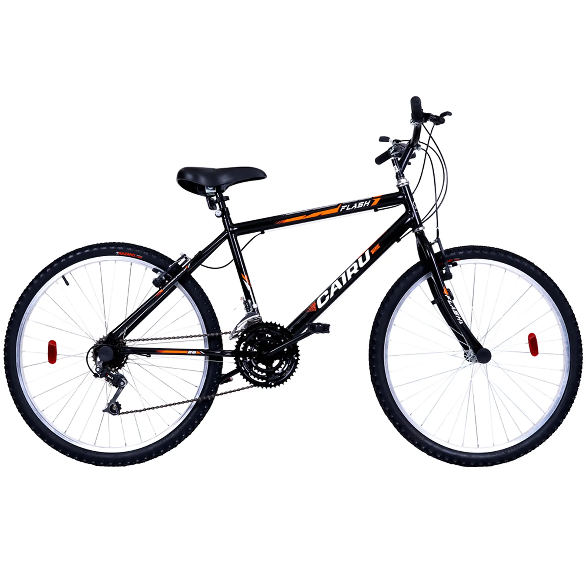 Bicicleta Aro 26 Cairu Flash 21 Marchas Freio V-Brake em Aço Carbono - Preto/Laranja