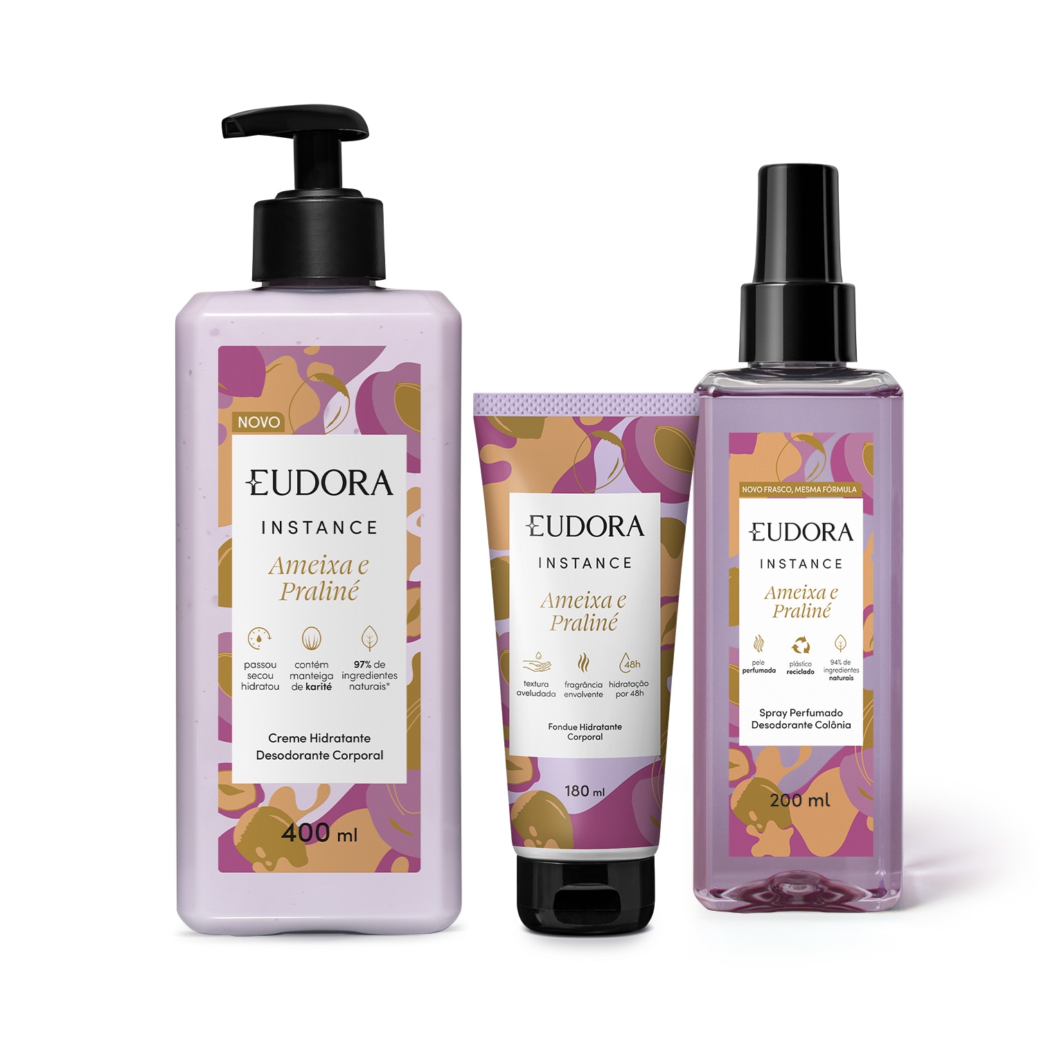 Combo Presente Instance Ameixa: Hidratante Corporal 180ml + Spray Perfumado Desodorante Colônia 200ml + Creme Hidratante Desodorante 400ml