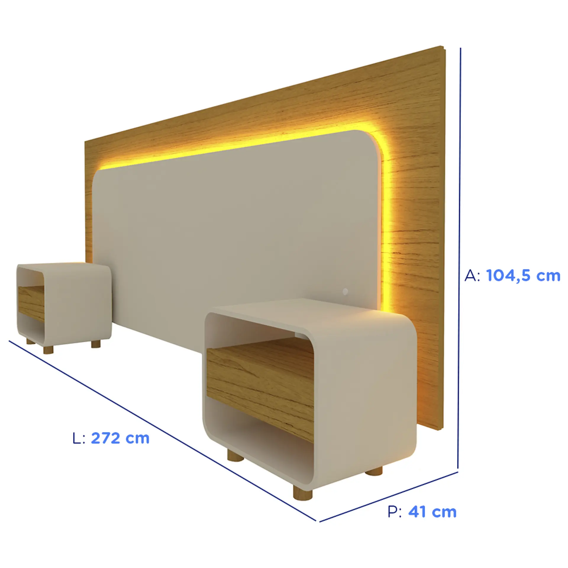 Cabeceira Casal Extensível até 195cm Com Mesa De Cabeceira Innova Gelius - Naturale/Off White