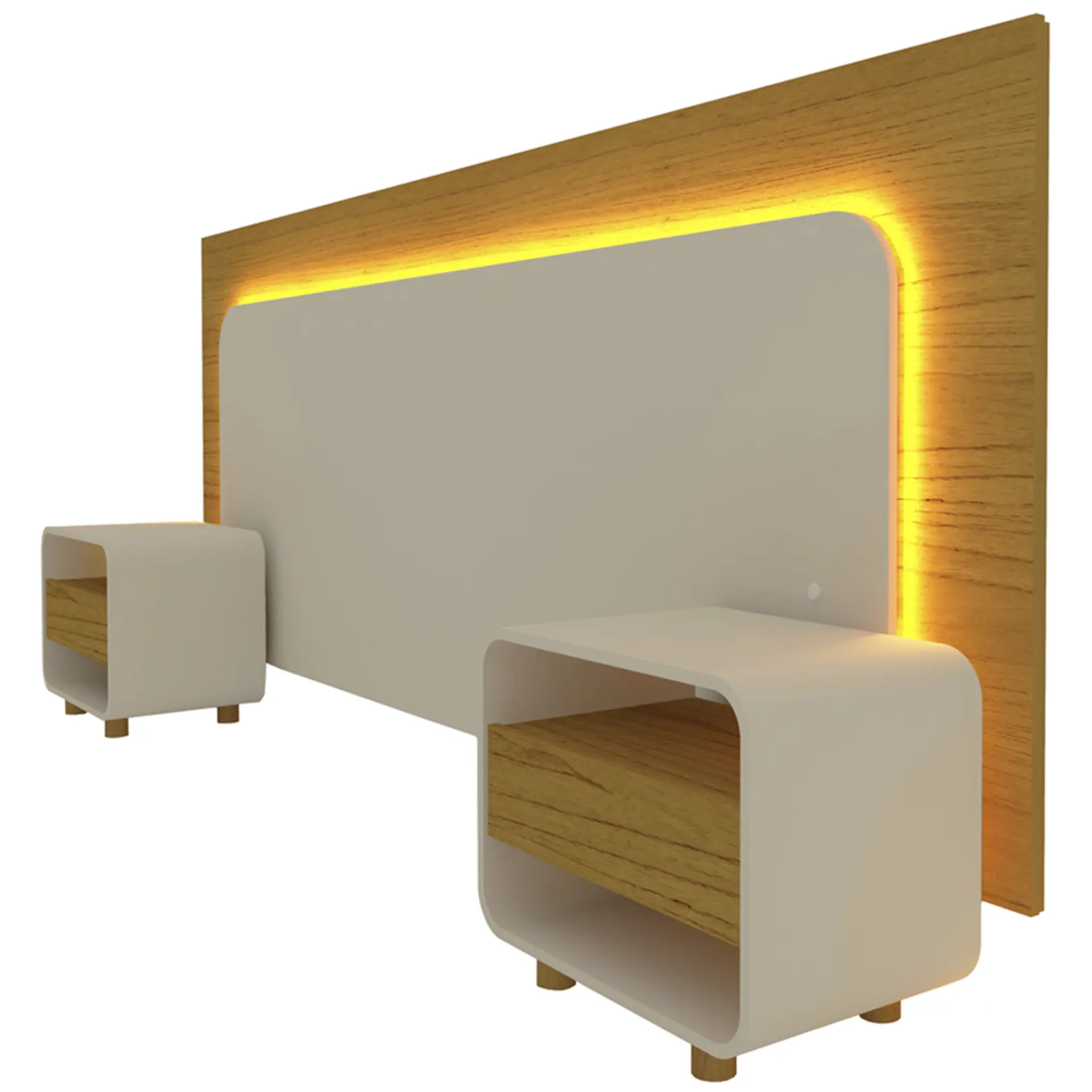 Cabeceira Casal Extensível até 195cm Com Mesa De Cabeceira Innova Gelius - Naturale/Off White