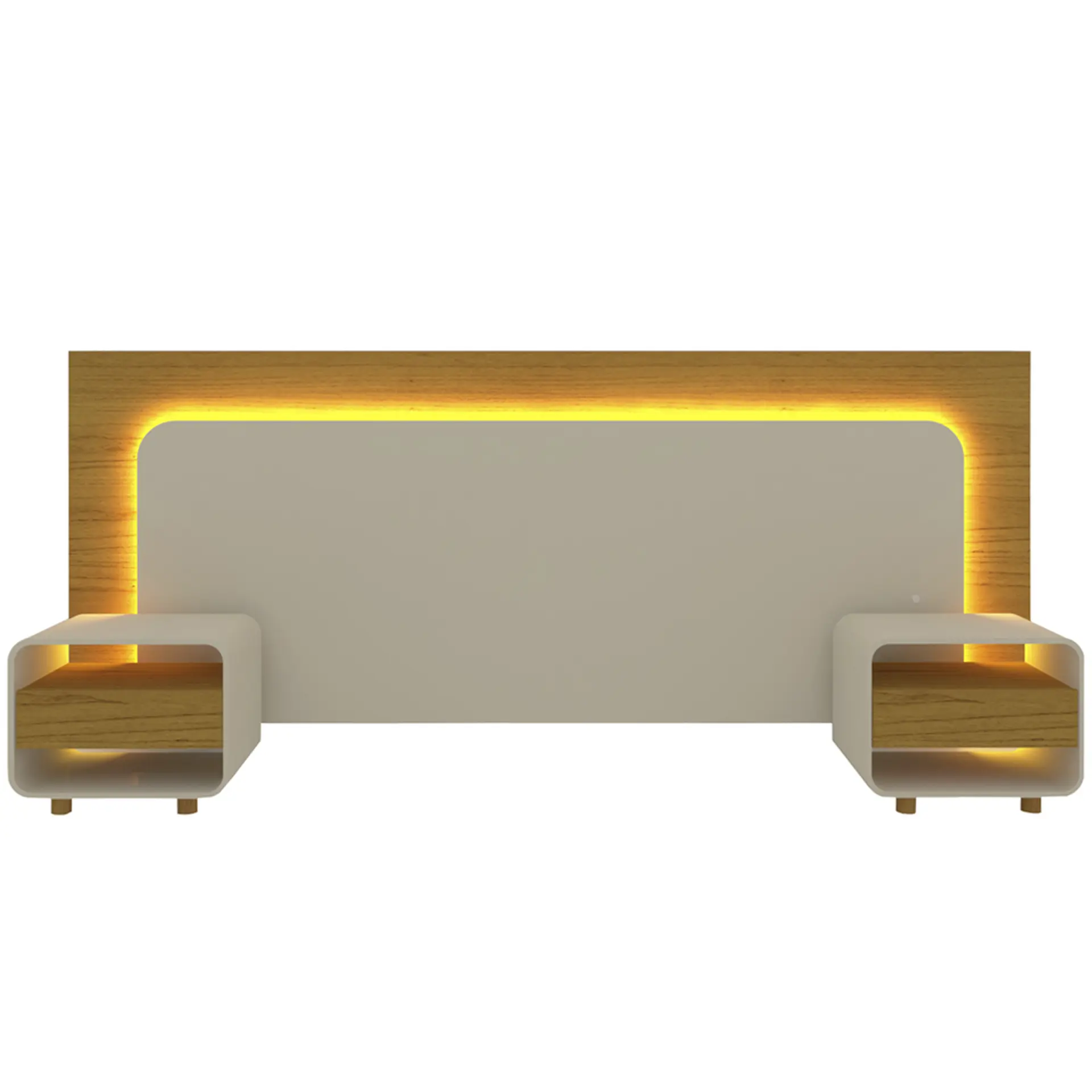 Cabeceira Casal Extensível até 195cm Com Mesa De Cabeceira Innova Gelius - Naturale/Off White