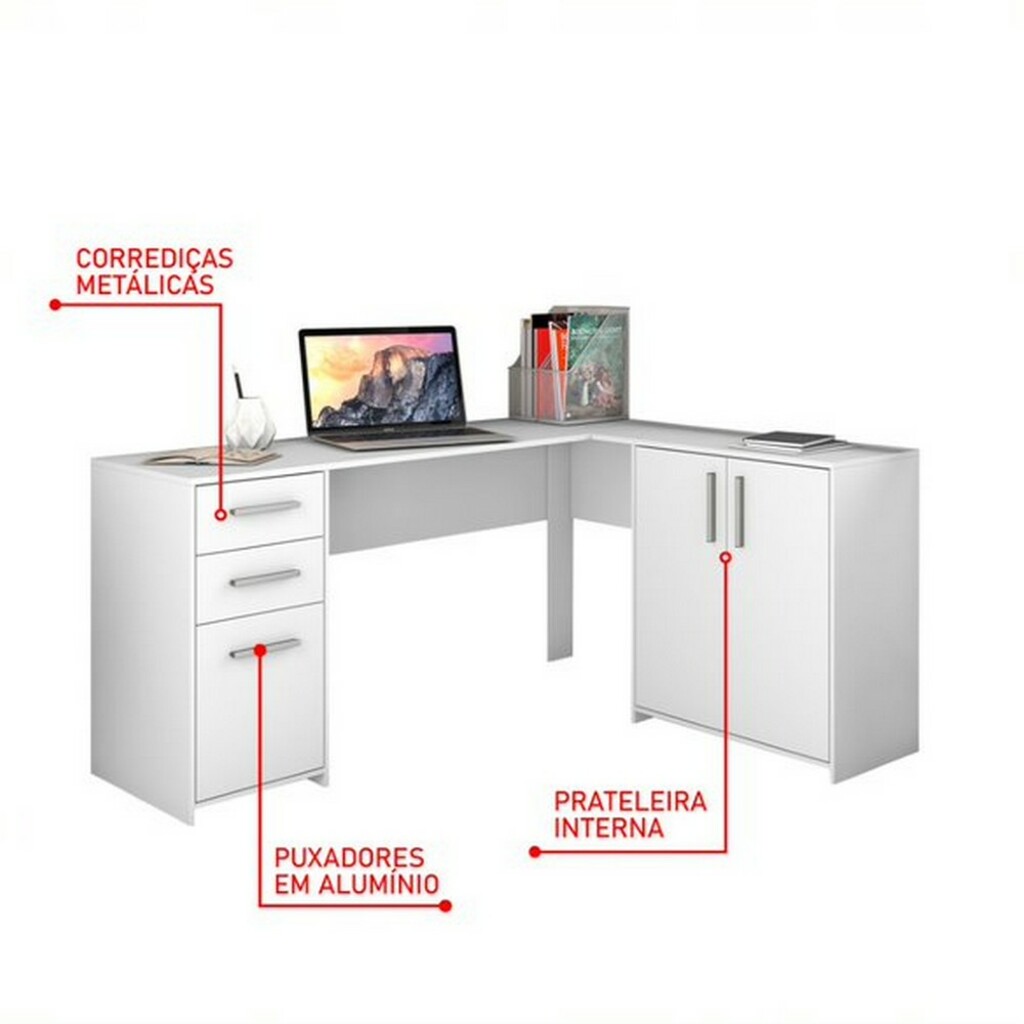 Mesa para Escritório 2 Gavetas 3 Portas Branco Notável Office NT2005/258611
