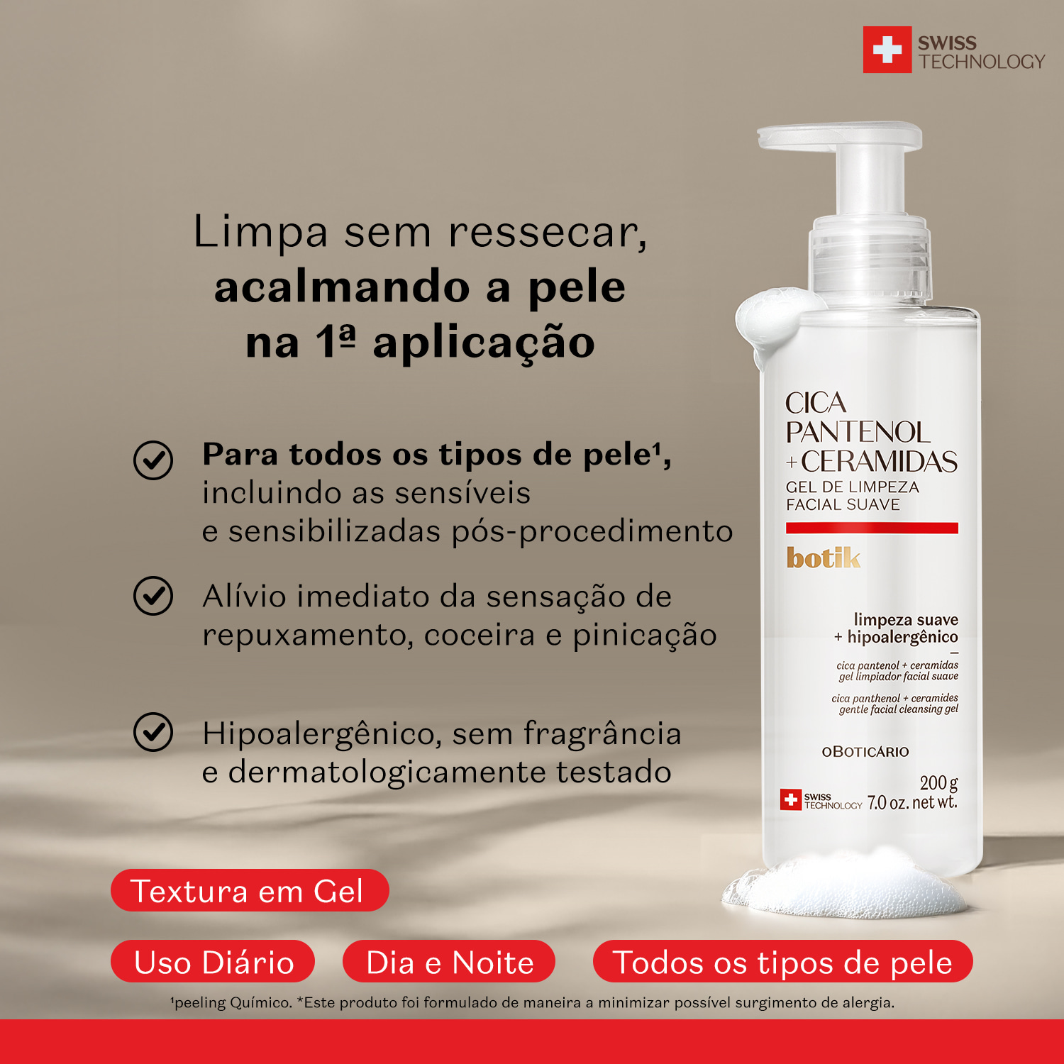 Gel de Limpeza Facial Suave Botik Cica Pantenol E Ceramidas 200g