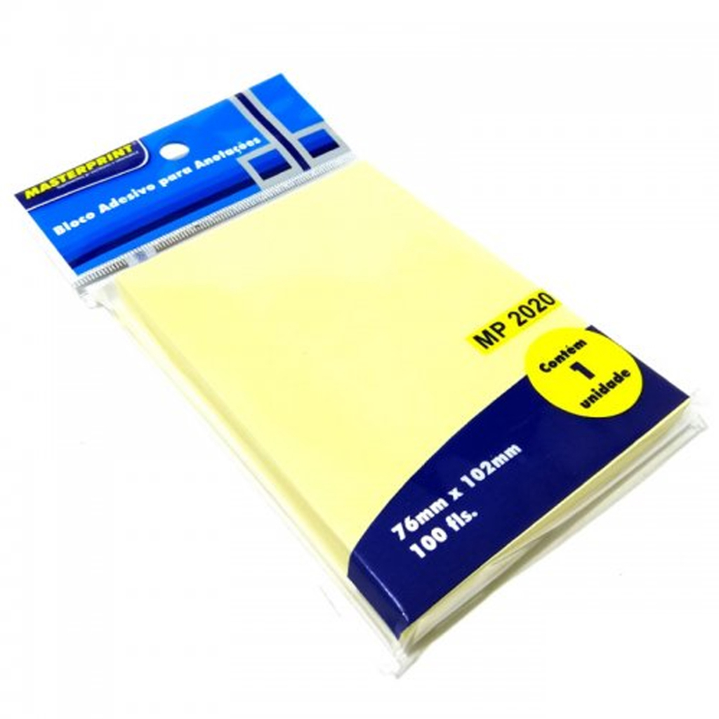 Bloco de Notas Adesivo 76X102mm com 1 Bloco de 100 Folhas Amarelo - Masterprint - MP2020