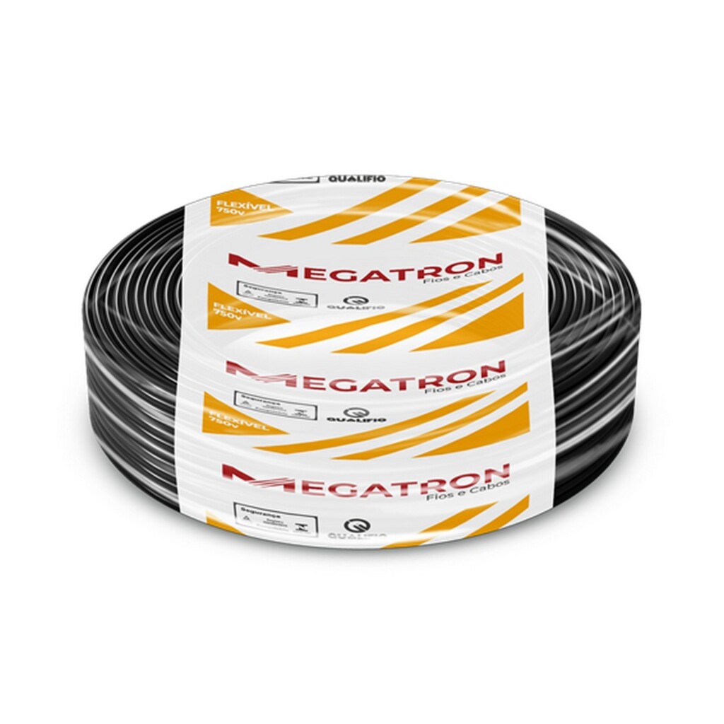 Cabo de Energia Flexível 750V 1mm Preto Megatron 7222 Rolo 100m