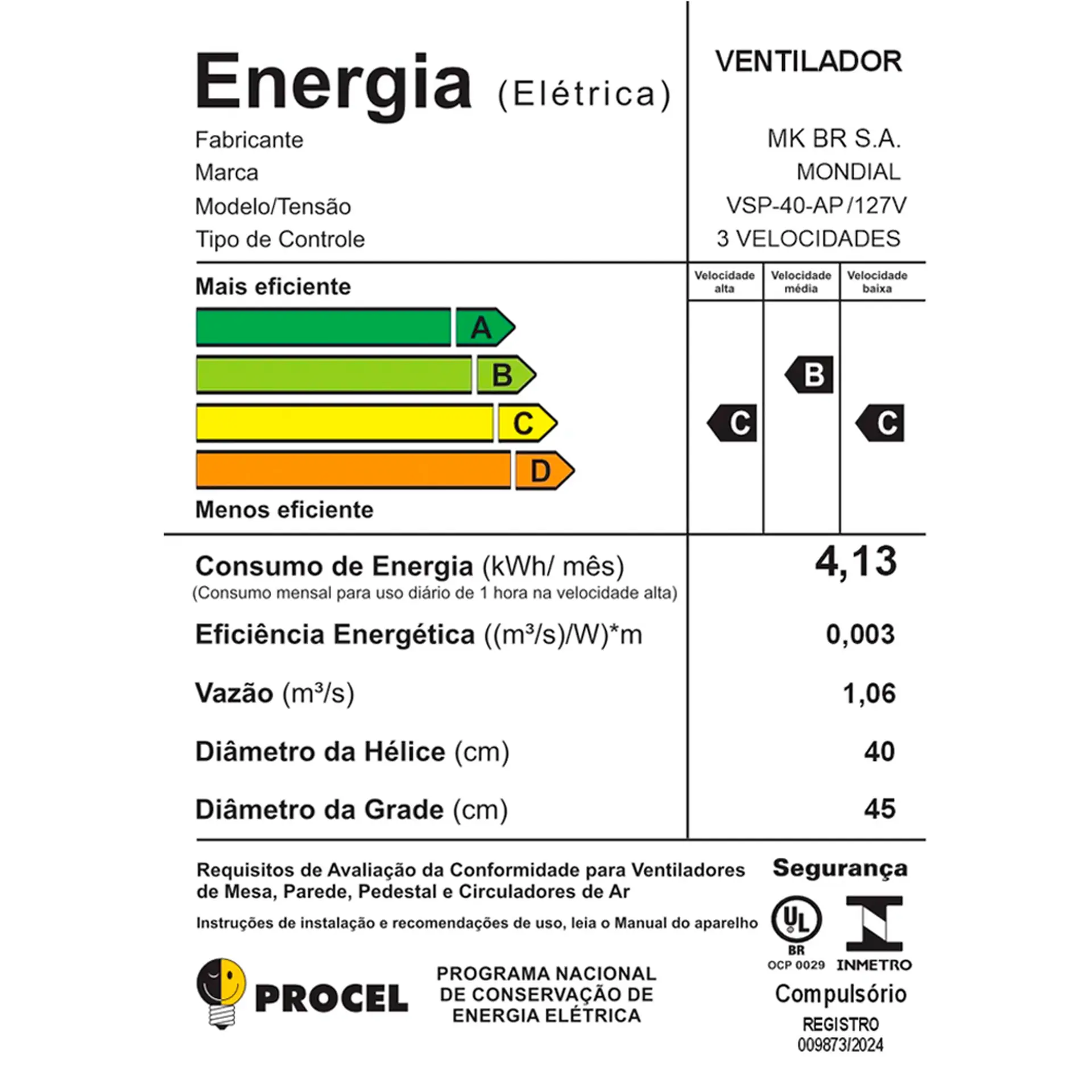 Ventilador de Mesa Mondial Super Power 40cm 6 Pás 3 Velocidades VSP-40-AP - Preto/Azul - 110 Volts