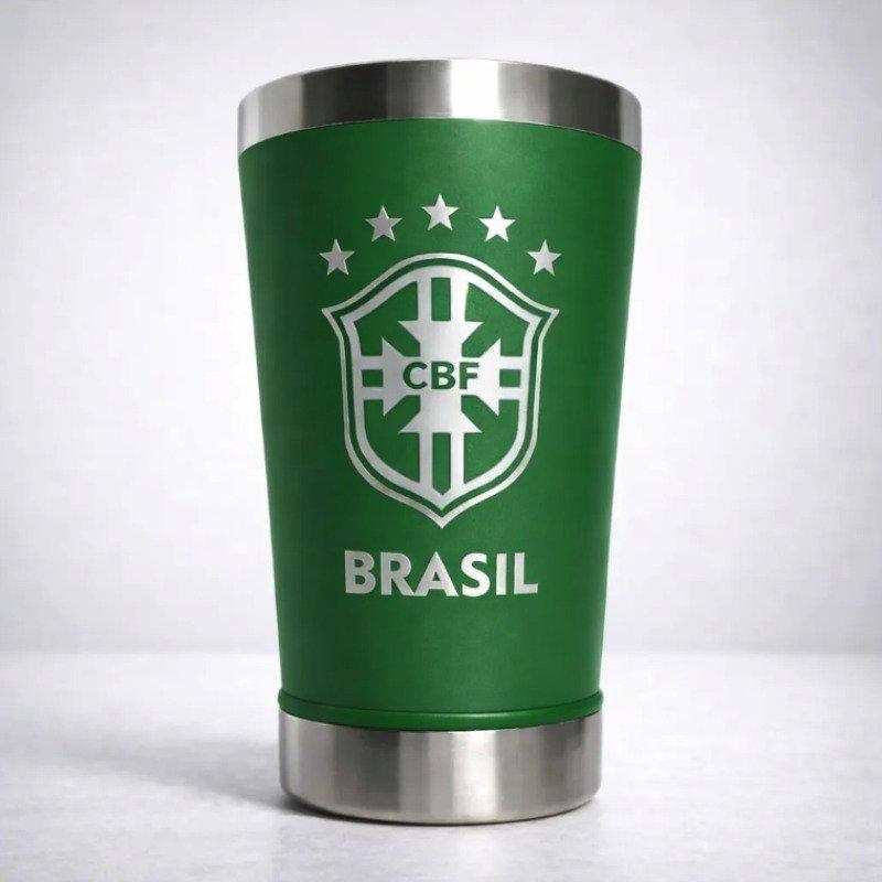 Copo Térmico Seleção Brasil 473 ml Aço Inox Com Tampa e Abridor Verde