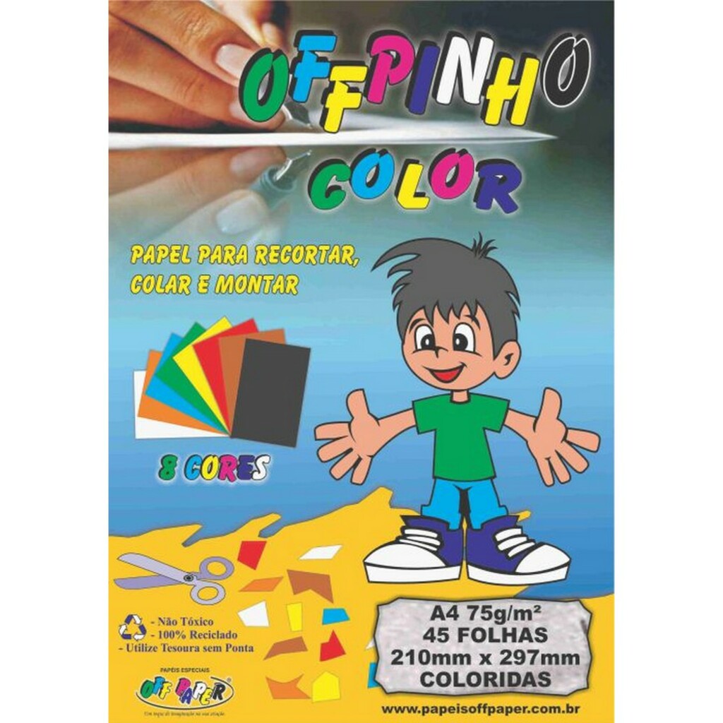 Papel Criativo Color Offpinho A4 45 Folhas 75 Gramas com 8 cores - Off Paper - 10074