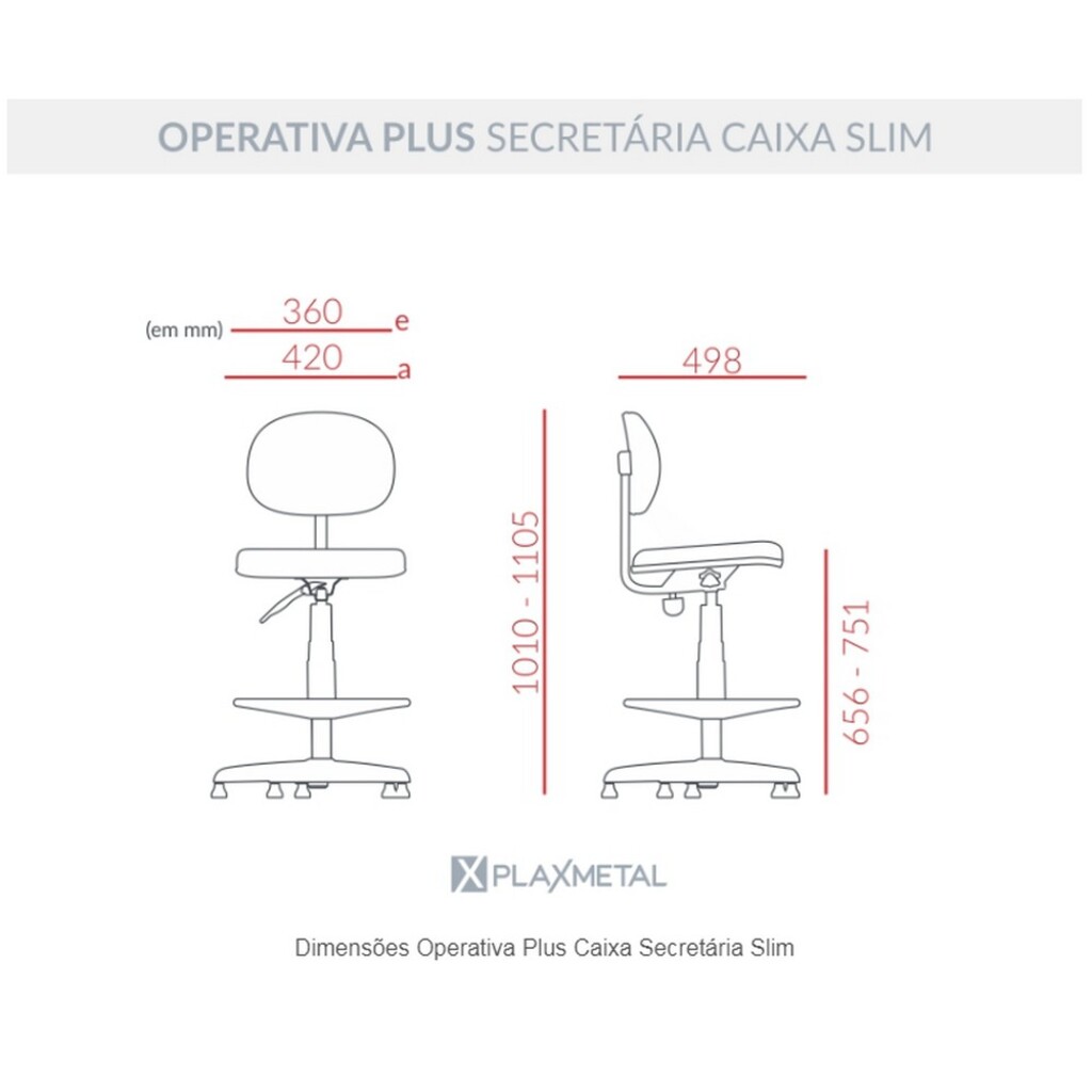 Cadeira Giratória para Caixa com Braço Slim Operativa Tecido PP Preto Plaxmetal - 60010123