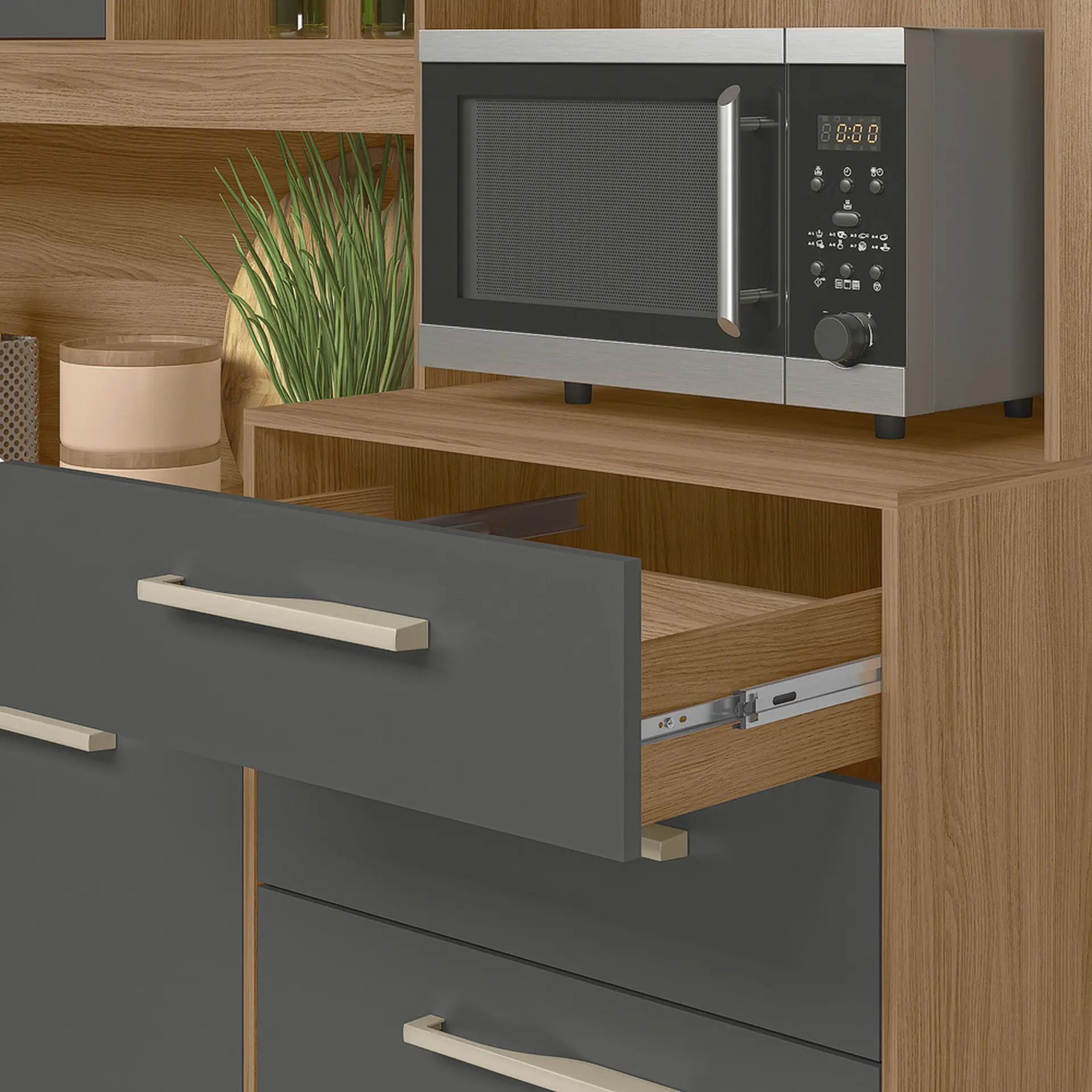 Cozinha Compacta 6 Portas 2 Gavetas MDP com Tampo Salsa Nicioli - Ipê/Chumbo