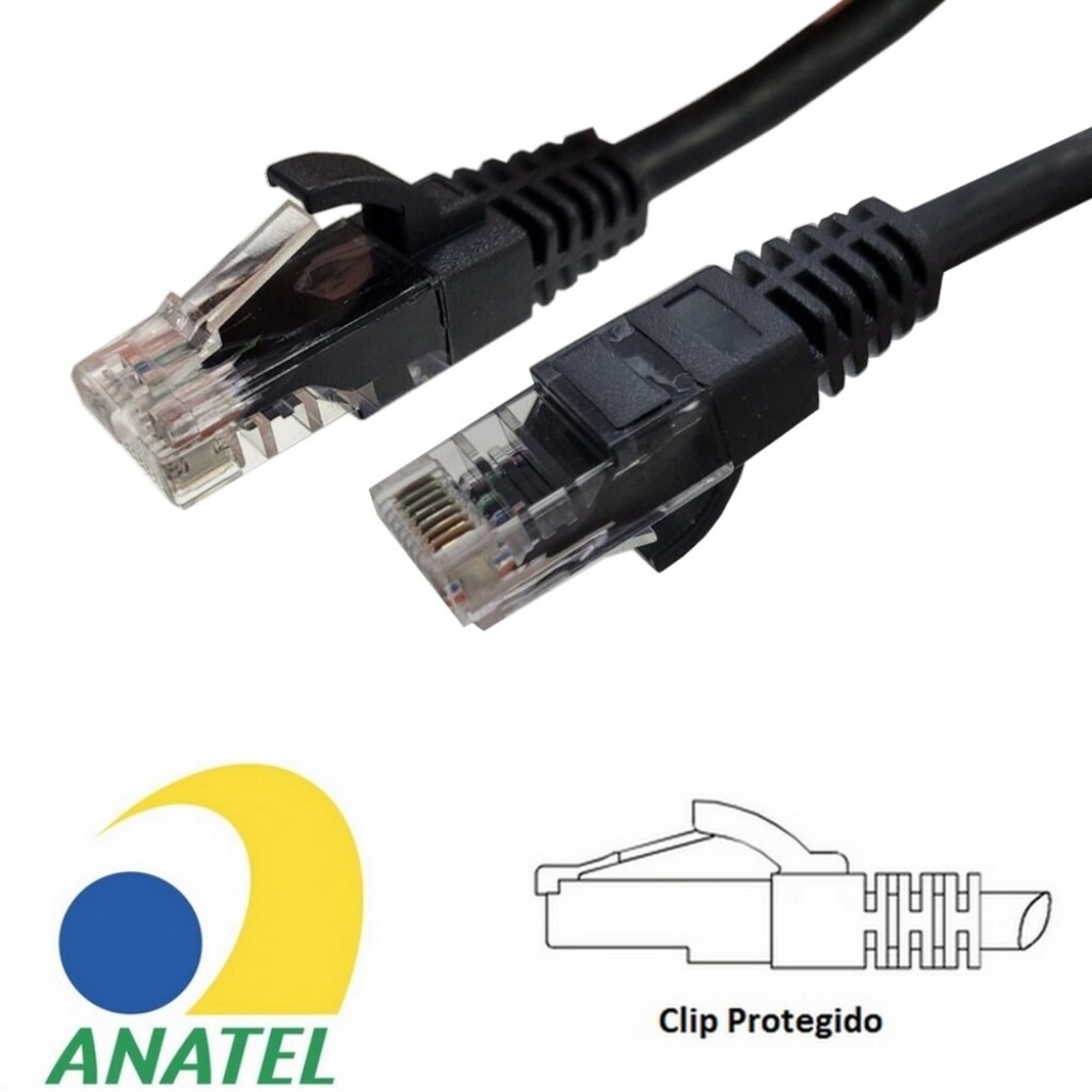 Cabo Patch Cord Cat.6 1,5 Metros Preto Seccon SecLan CY-5128-CAT6-1.5M-BK - Homologado ANATEL