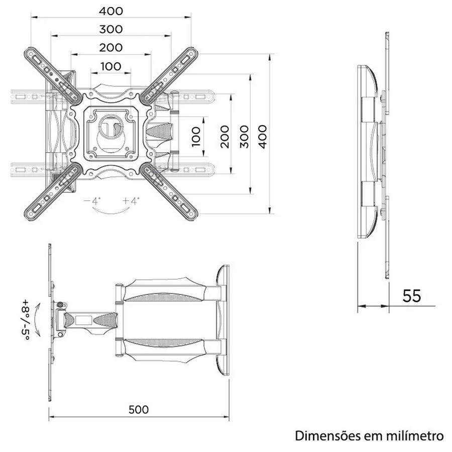 Suporte Tri-Articulado para TV 32 à 60 Polegadas Permite Inclinação e Articulação Multivisão MI3260PR