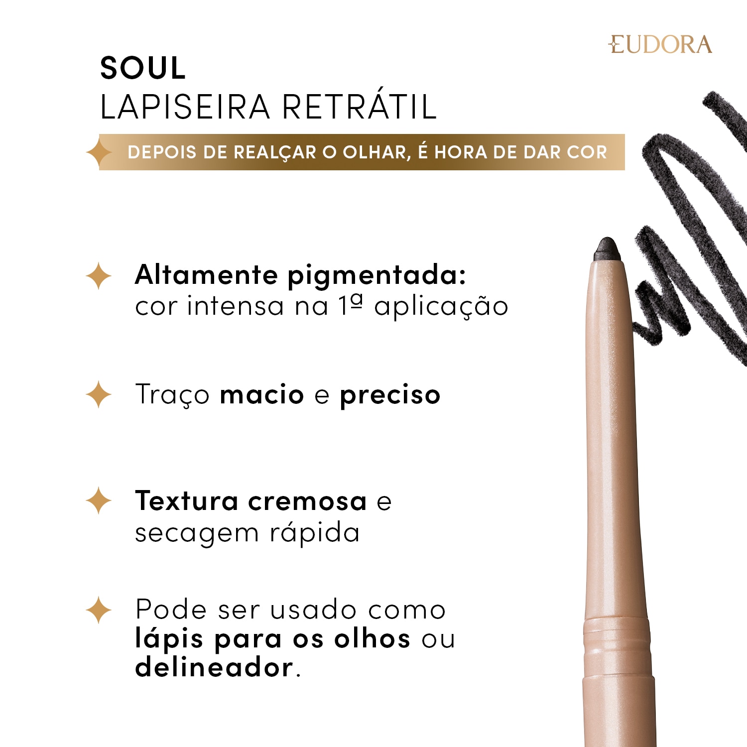 Lapiseira Retrátil Para Olhos Soul Preto 3.5g