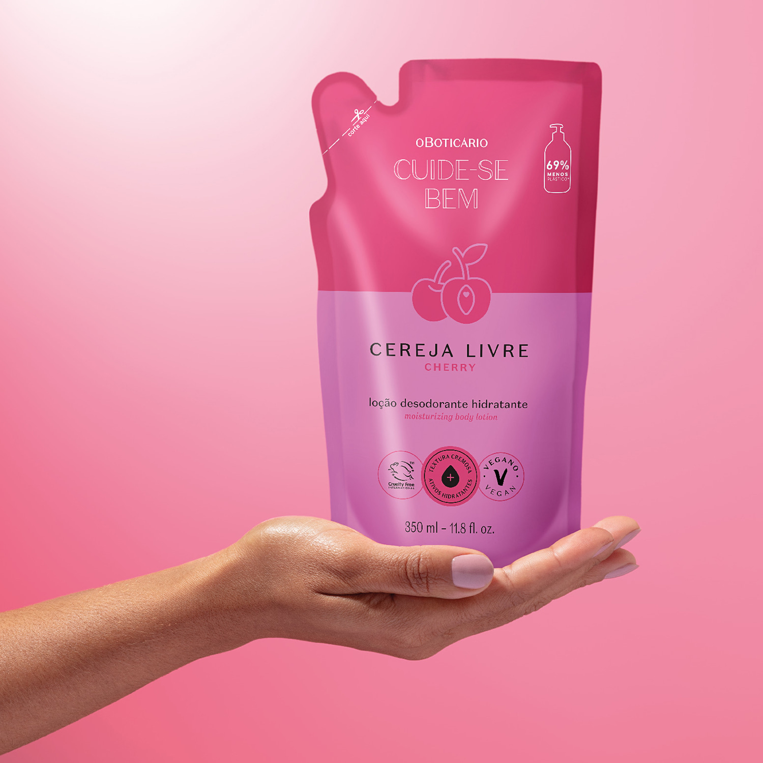 Refil Loção Hidratante Desodorante Corporal Cuide-se Bem Cereja Livre 350ml