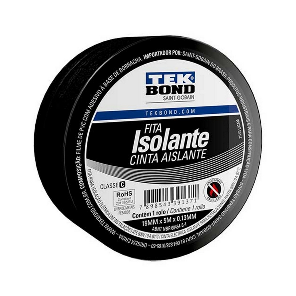 Fita Isolante Antichama Tekbond 5 Metros Preto - Unitário - 78072749343