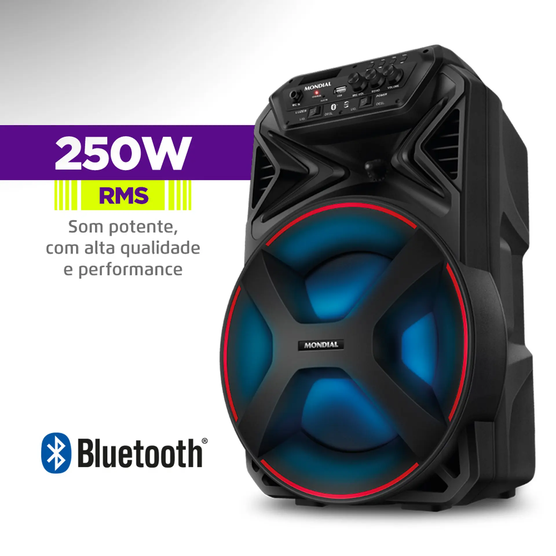 Caixa de Som Amplificada Mondial CM-250 250W RMS Bluetooth