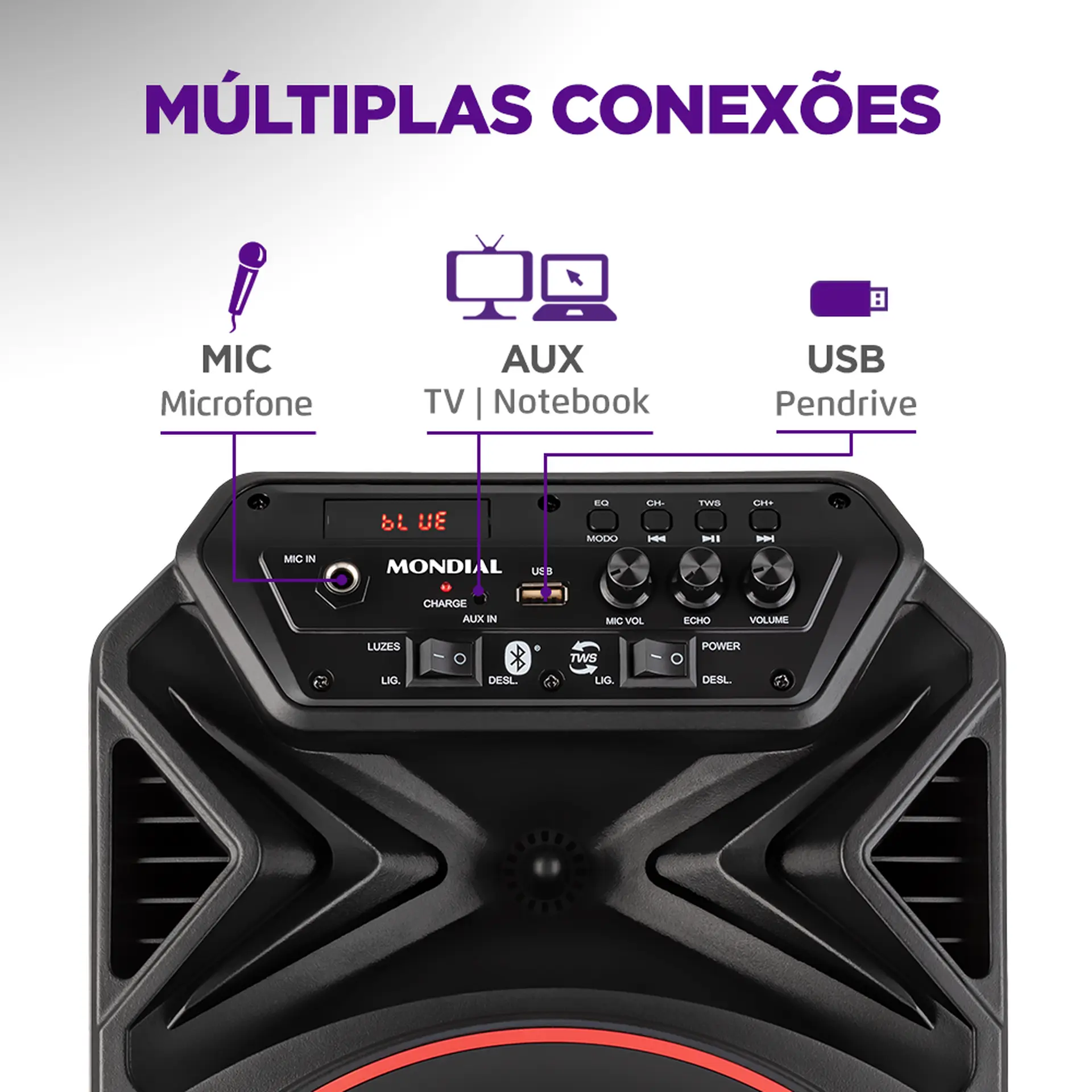 Caixa de Som Amplificada Mondial CM-250 250W RMS Bluetooth